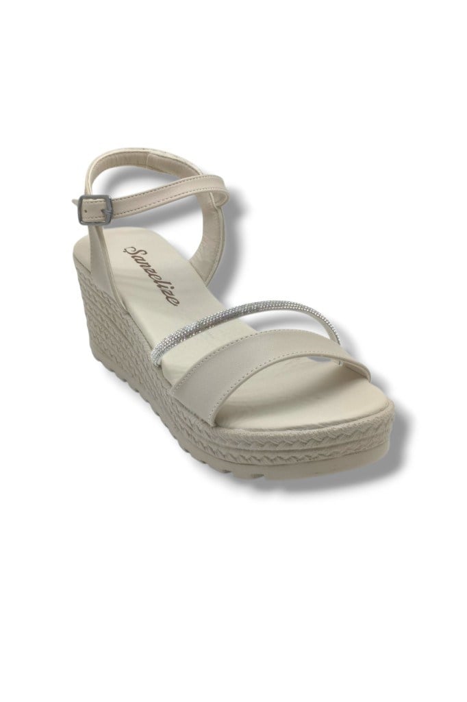 Şanzelize K303-26 Deri Taşlı Dolgu Taban Kadın Sandalet
