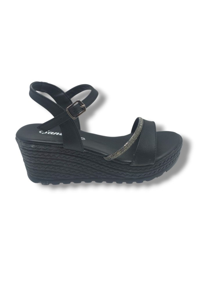 Şanzelize K303-26 Deri Taşlı Dolgu Taban Kadın Sandalet