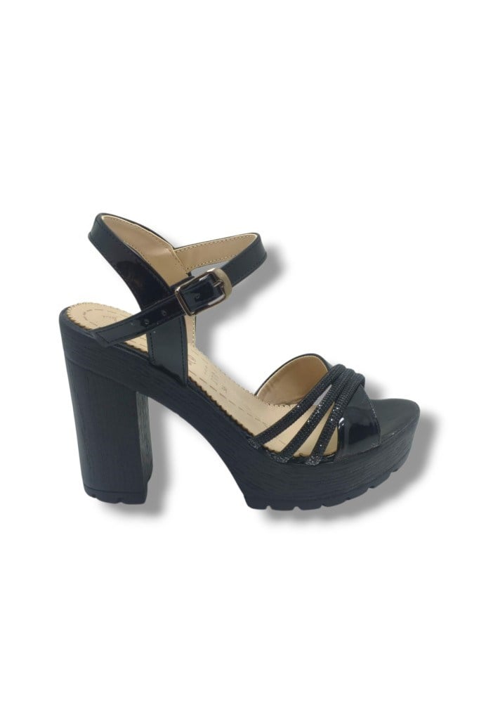Selfie 4260-26 Rugan Taşlı Çapraz Bant Platform Topuk Fashion Kadın Sandalet(11cm)