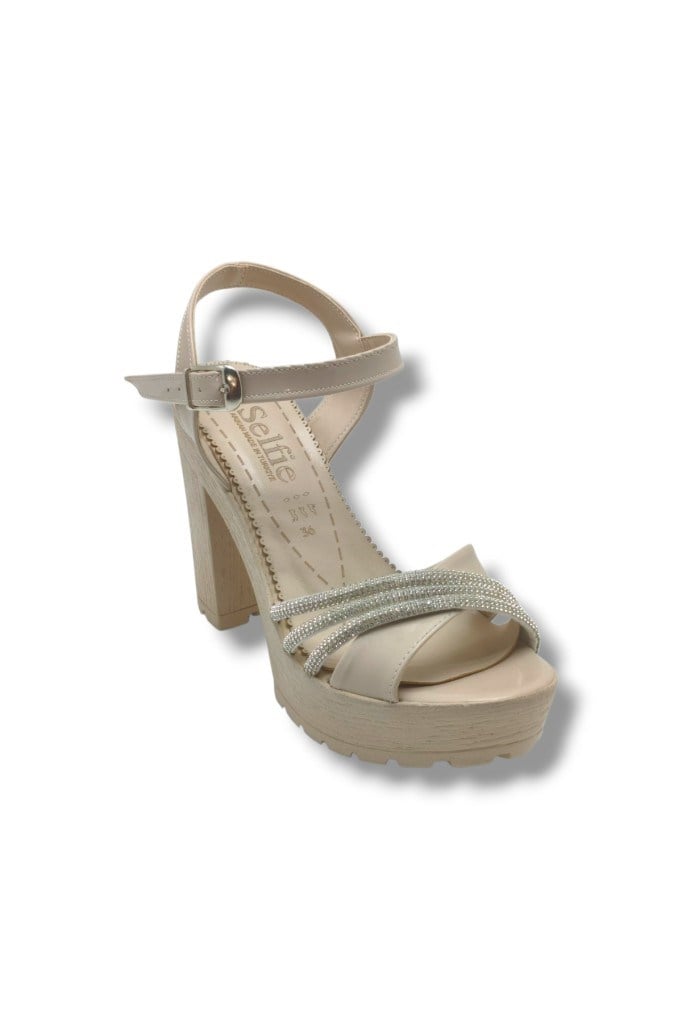 Selfie 4260-26 Rugan Taşlı Çapraz Bant Platform Topuk Fashion Kadın Sandalet(11cm)