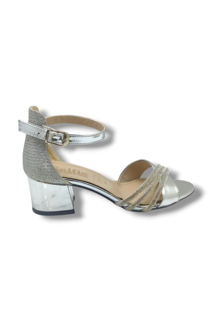 Selfie 4265-26 Rugan Taşlı Çapraz Bant Orta Topuk Fashion Kadın Sandalet(5,5cm)