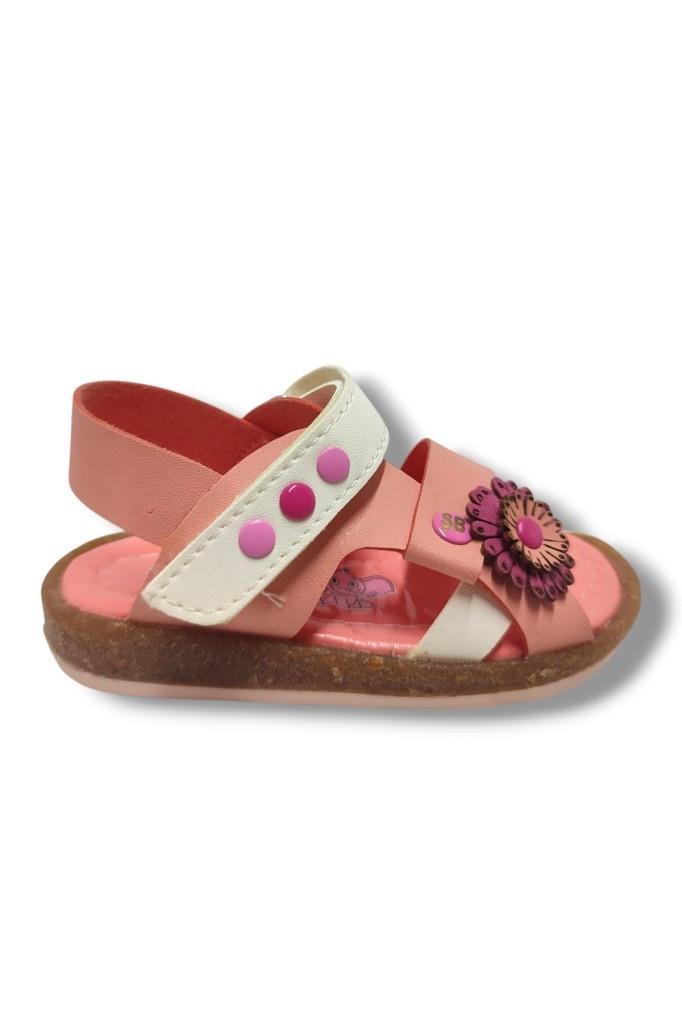 Şirinbebe 1694-20 Yan Çiçekli Tek Cırtlı Kız Çocuk Sandalet Pembe Beyaz 21-25