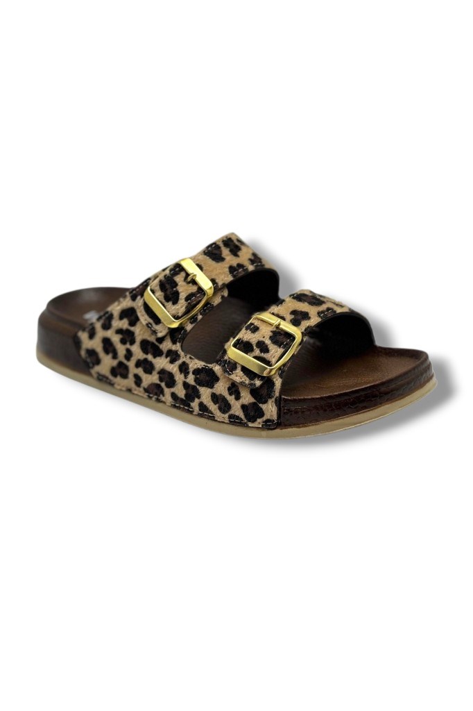 Witta 55204-26 Leopar Desenli Çift Bant Tokalı Anatomik Kadın Terlik 36-40