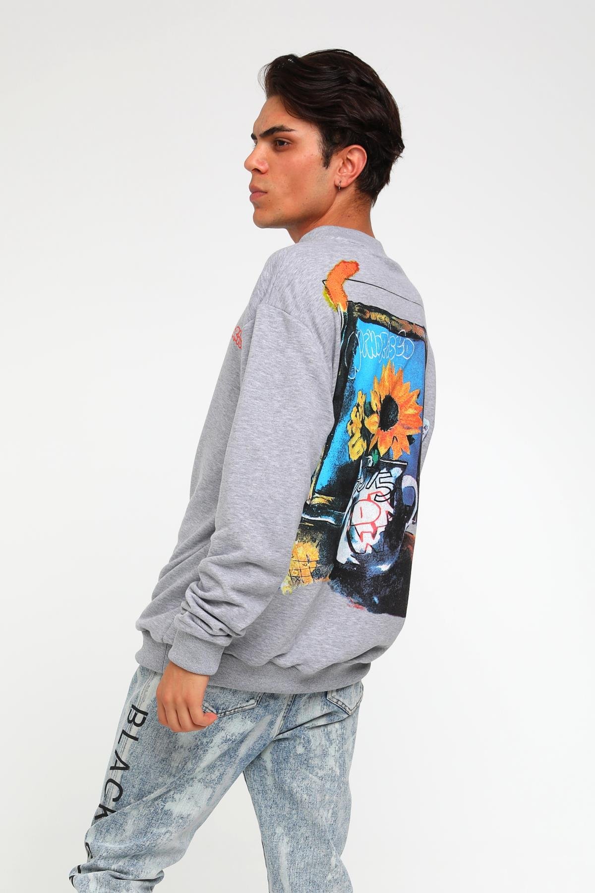 Ay Çiçeği Baskı Detaylı Sweatshirt  R-5433