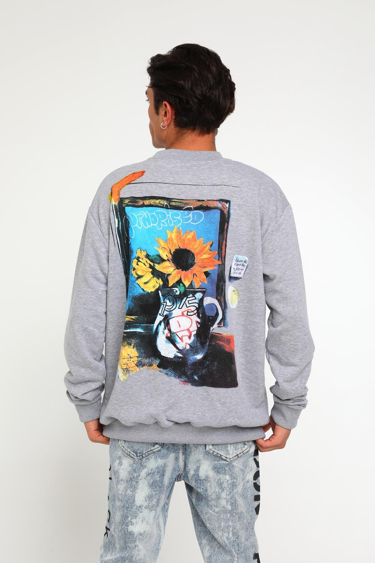 Ay Çiçeği Baskı Detaylı Sweatshirt  R-5433