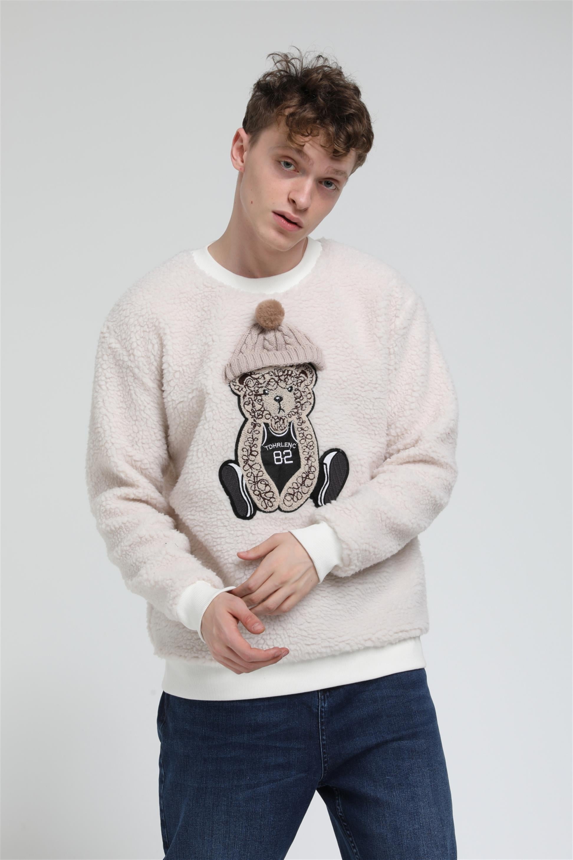 Bere Ayı Desenli Peluş Sweatshirt  R-5460