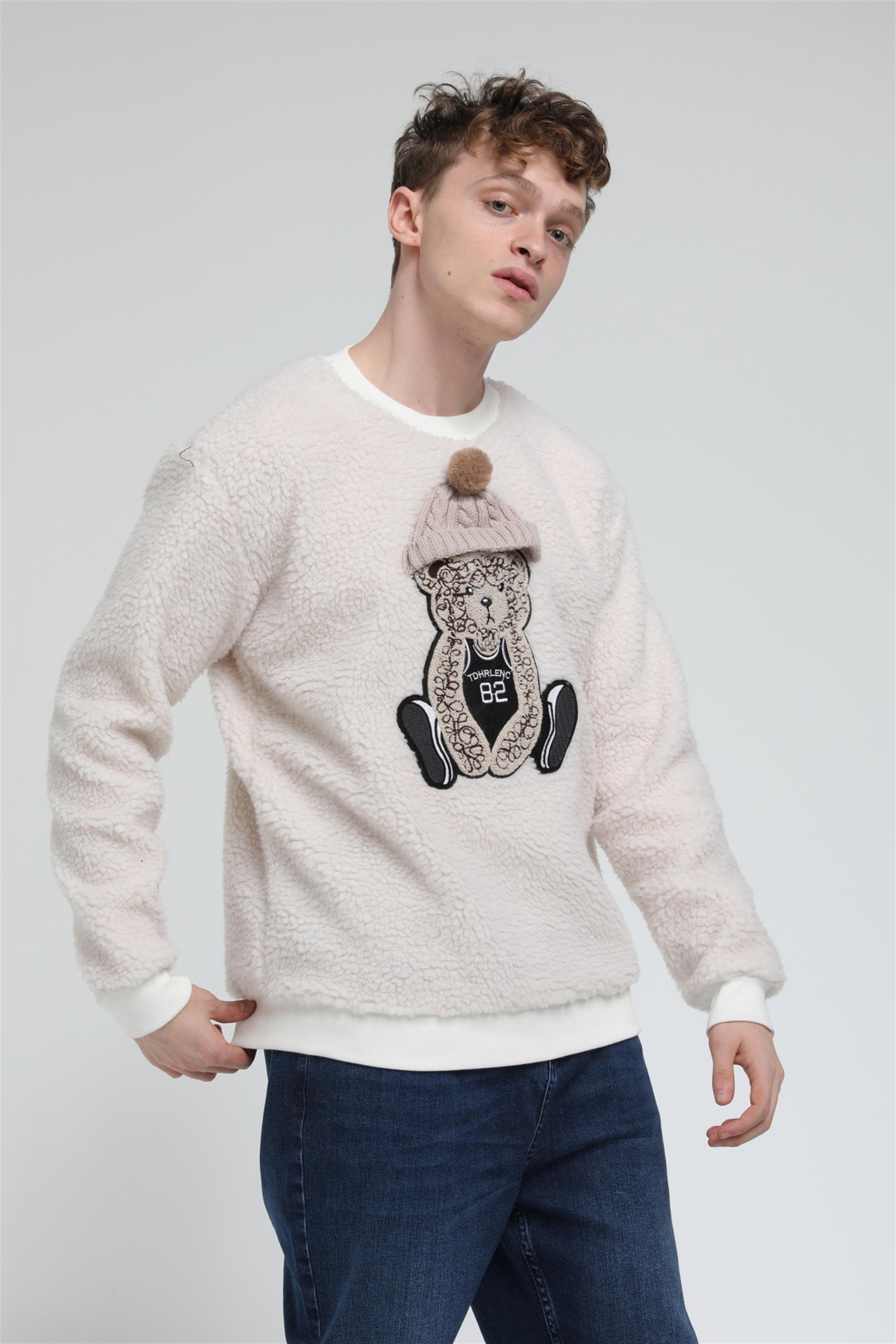 Bere Ayı Desenli Peluş Sweatshirt  R-5460