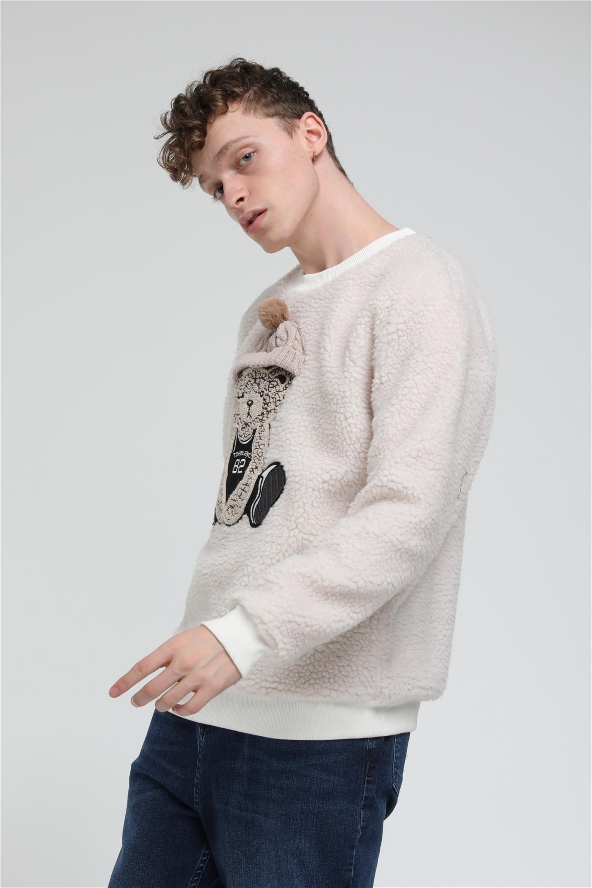 Bere Ayı Desenli Peluş Sweatshirt  R-5460
