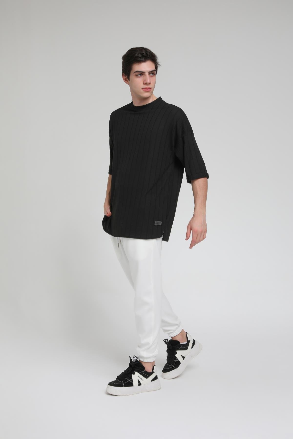 Bisiklet Yaka Eteği Oval Oversize T-shirt R-5527