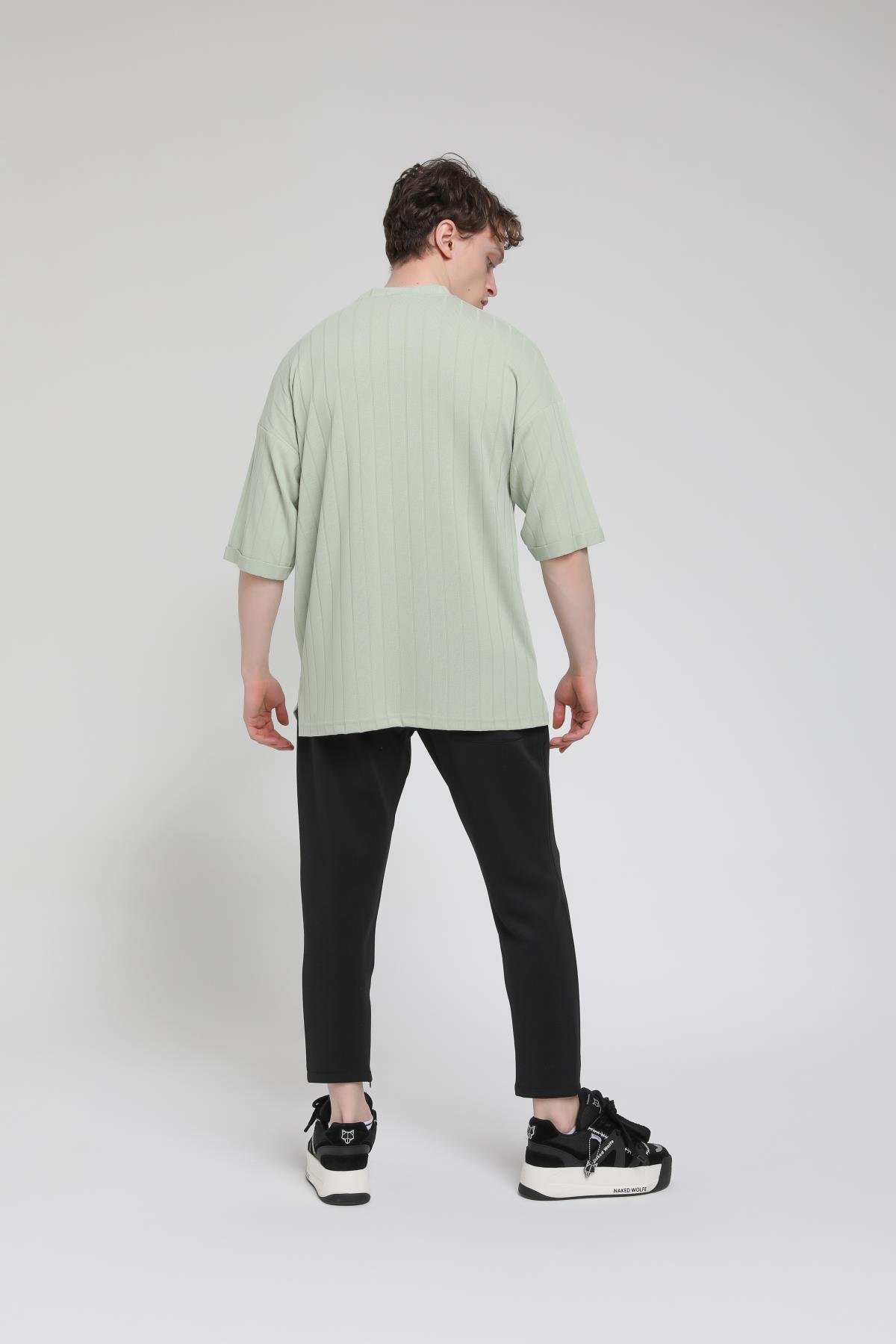 Bisiklet Yaka Eteği Oval Oversize T-shirt R-5527