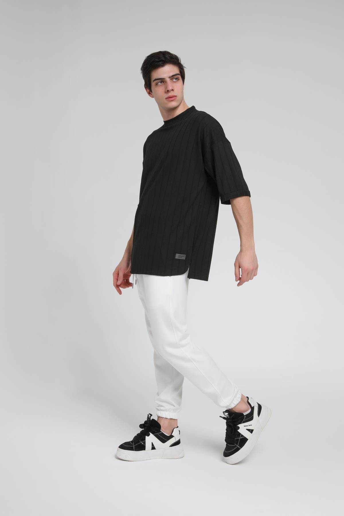 Bisiklet Yaka Eteği Oval Oversize T-shirt R-5527