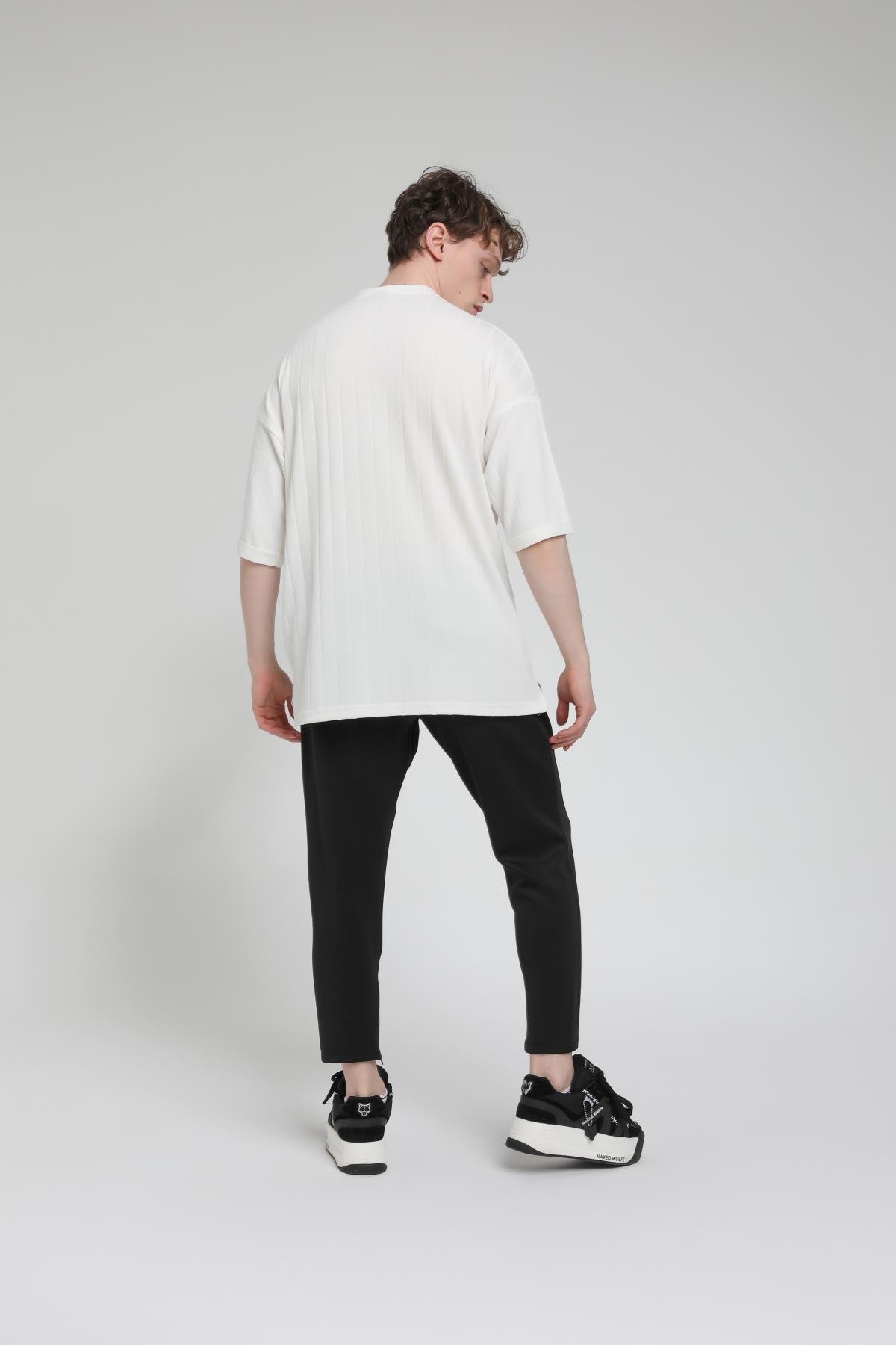 Bisiklet Yaka Eteği Oval Oversize T-shirt R-5527