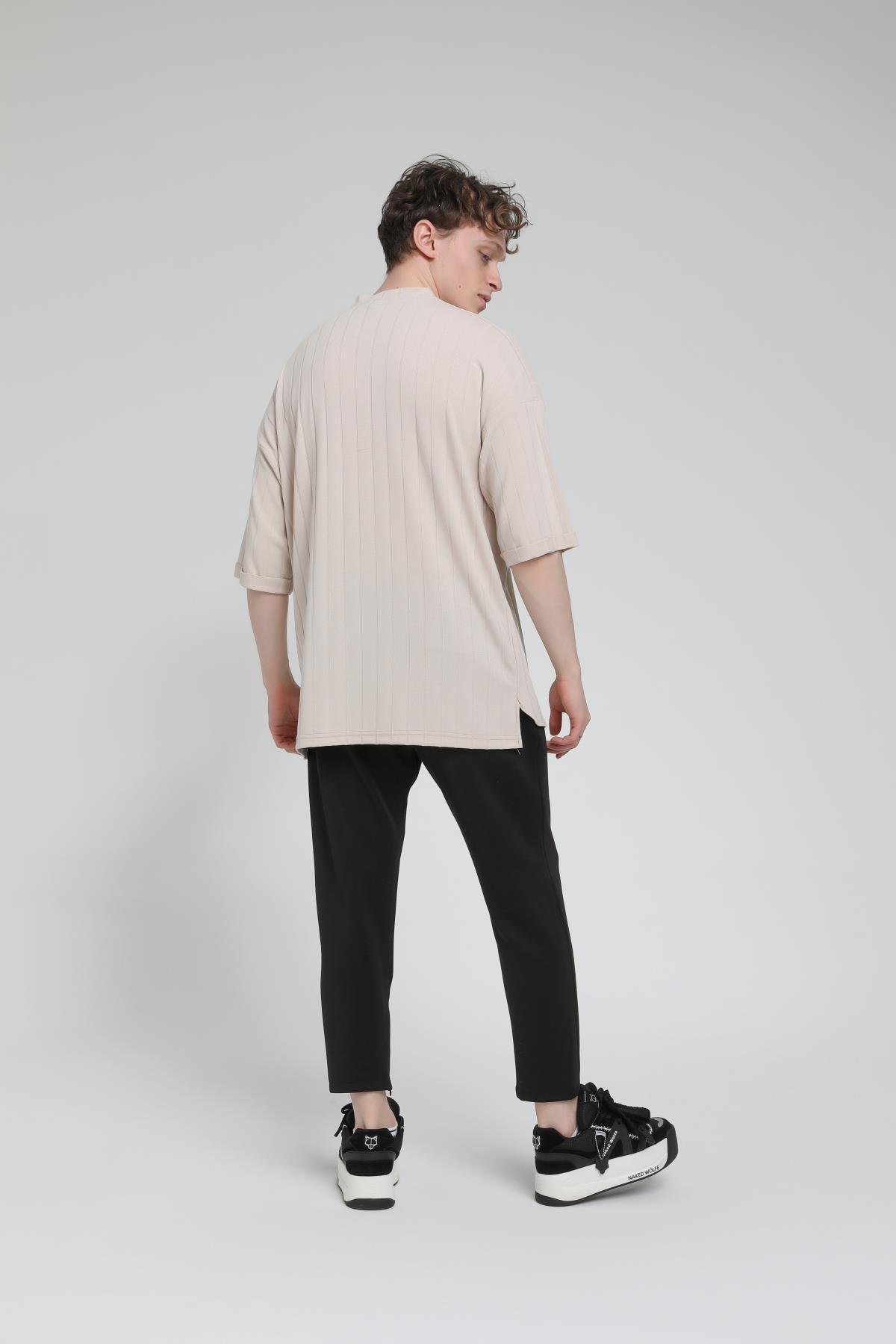 Bisiklet Yaka Eteği Oval Oversize T-shirt R-5527