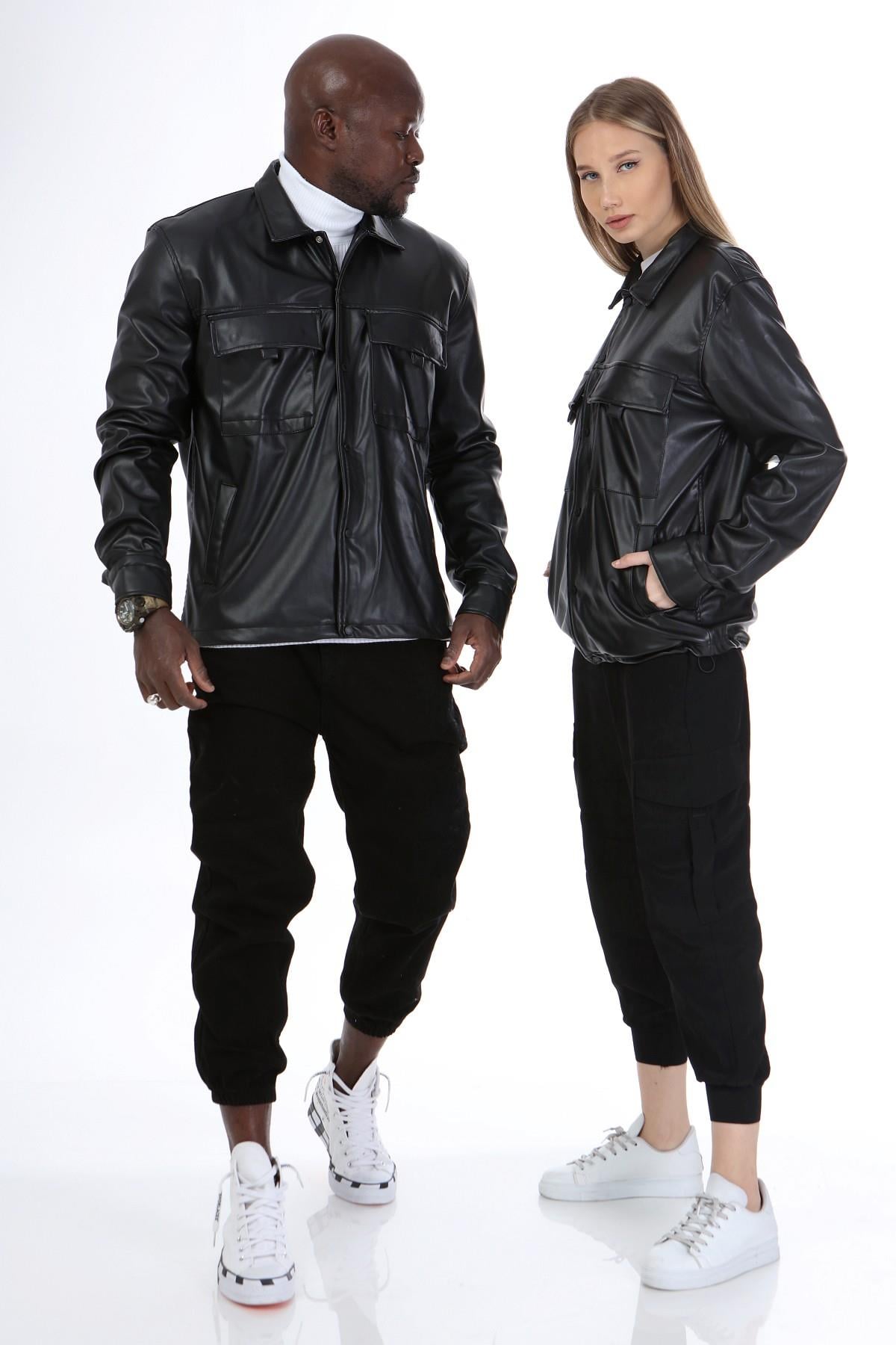 Dört Cepli Unisex Deri Ceket R-1917