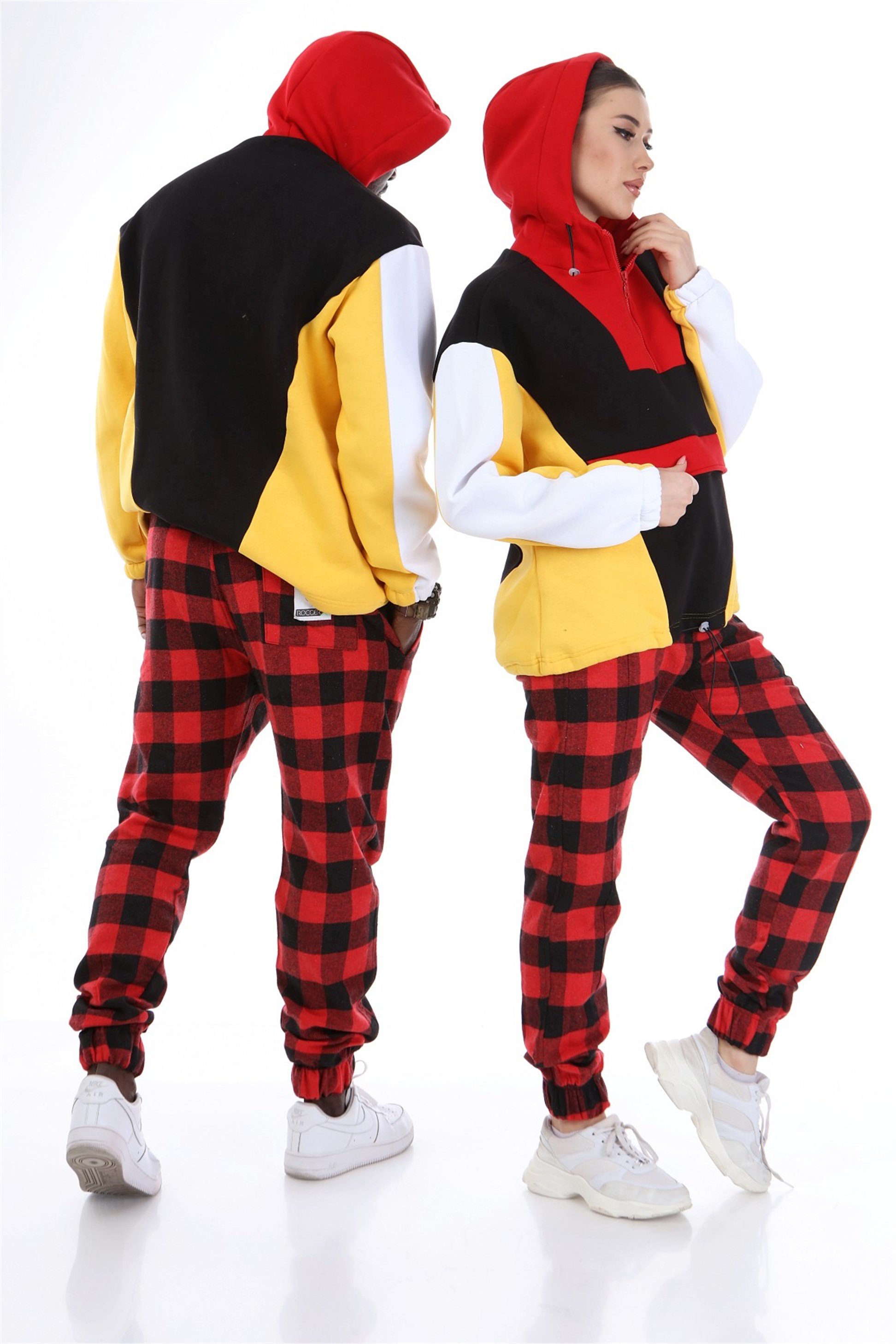 Dört Renk Karışımlı Kapüşonlü Sweatshirt Q-5166