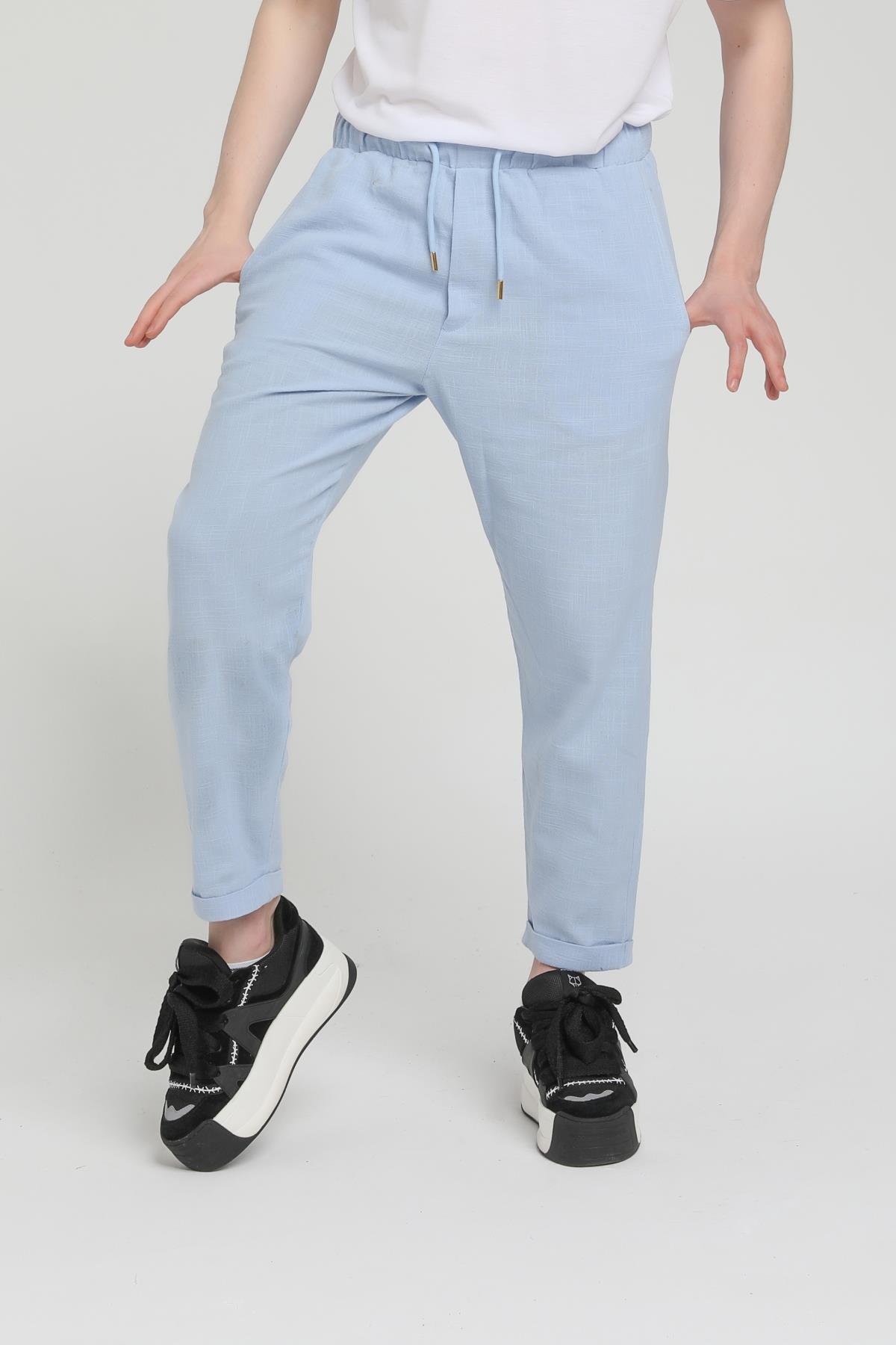 Duble Paça Katlamalı Keten Pantolon R-4222
