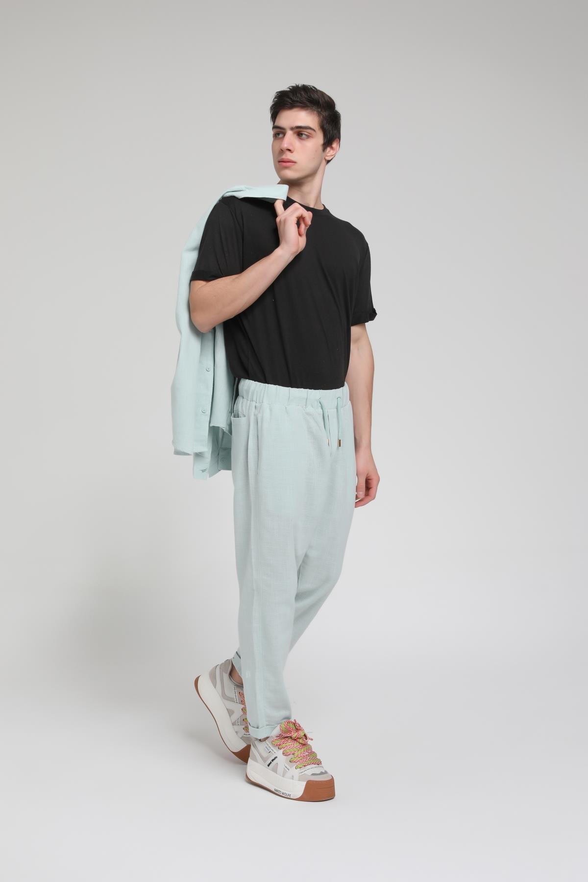 Duble Paça Katlamalı Keten Pantolon R-4222