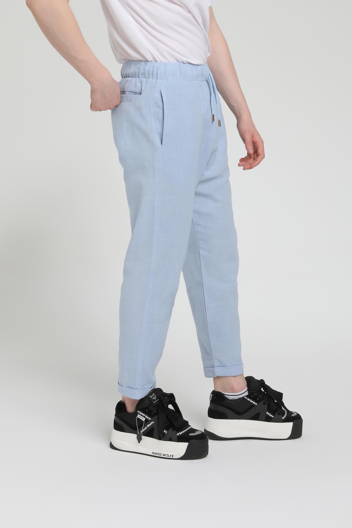 Duble Paça Katlamalı Keten Pantolon R-4222