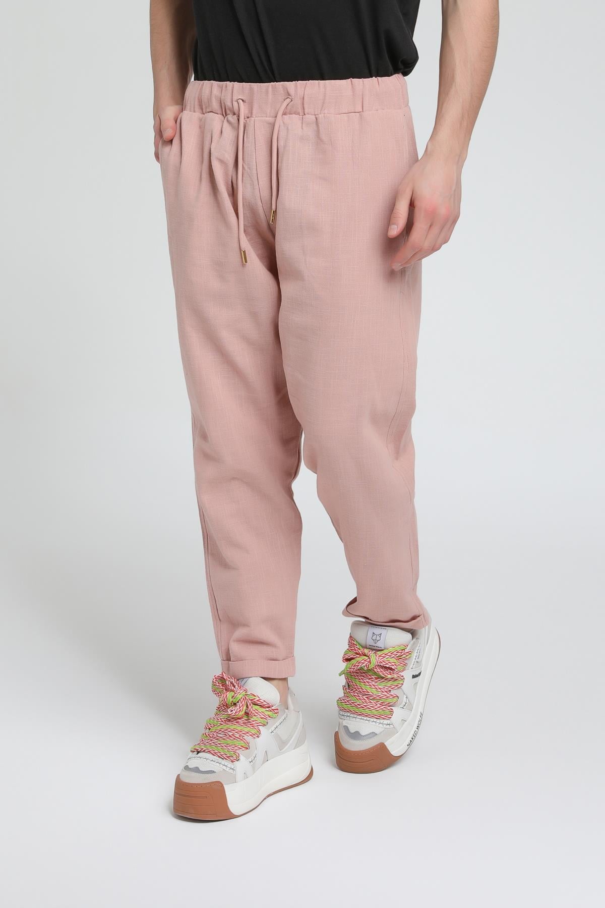 Duble Paça Katlamalı Keten Pantolon R-4222