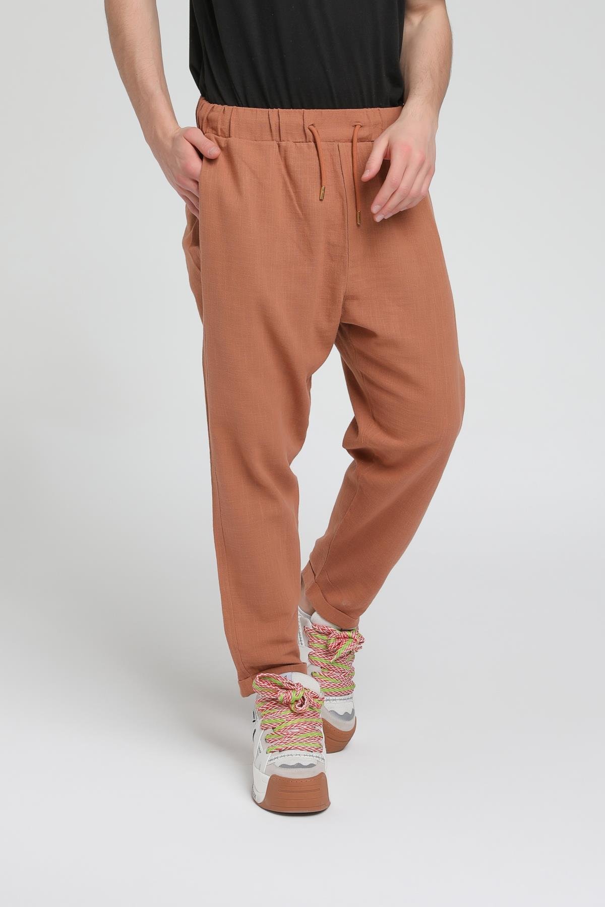 Duble Paça Katlamalı Keten Pantolon R-4222