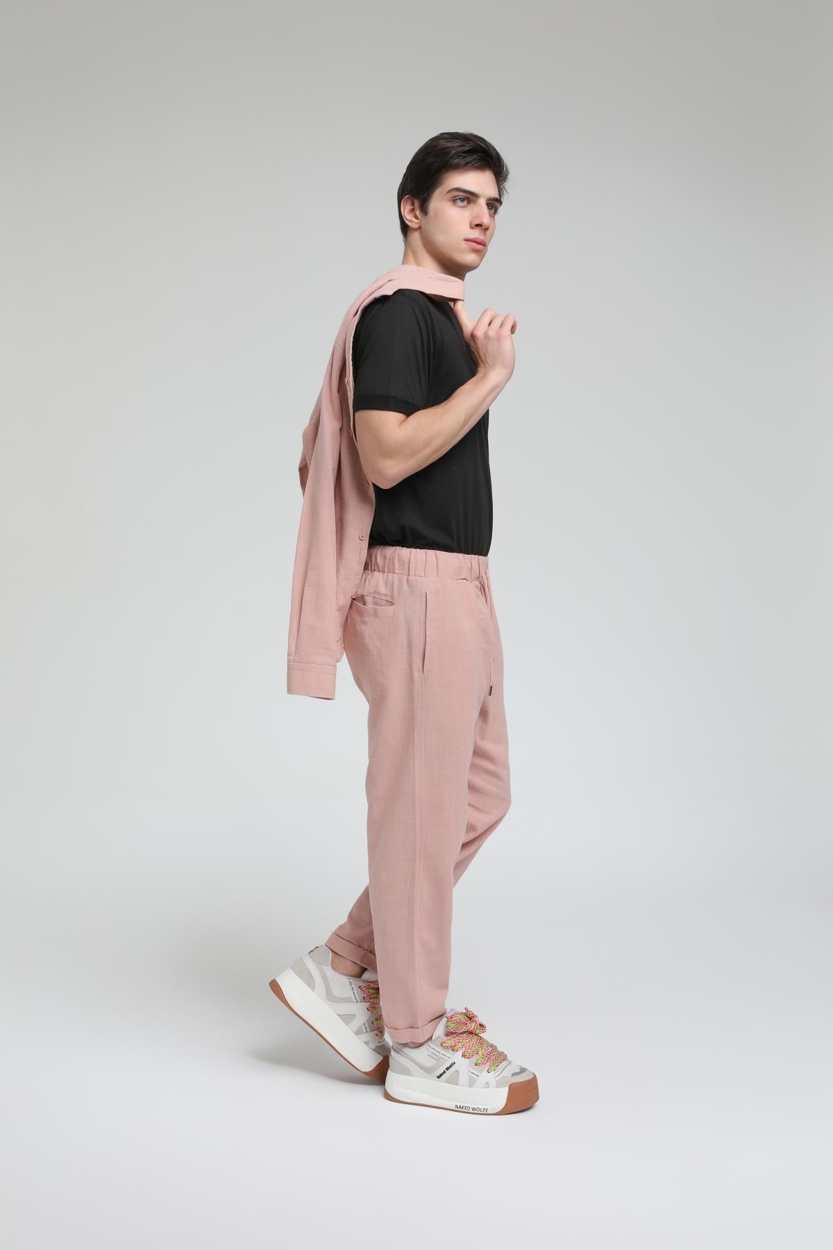 Duble Paça Katlamalı Keten Pantolon R-4222