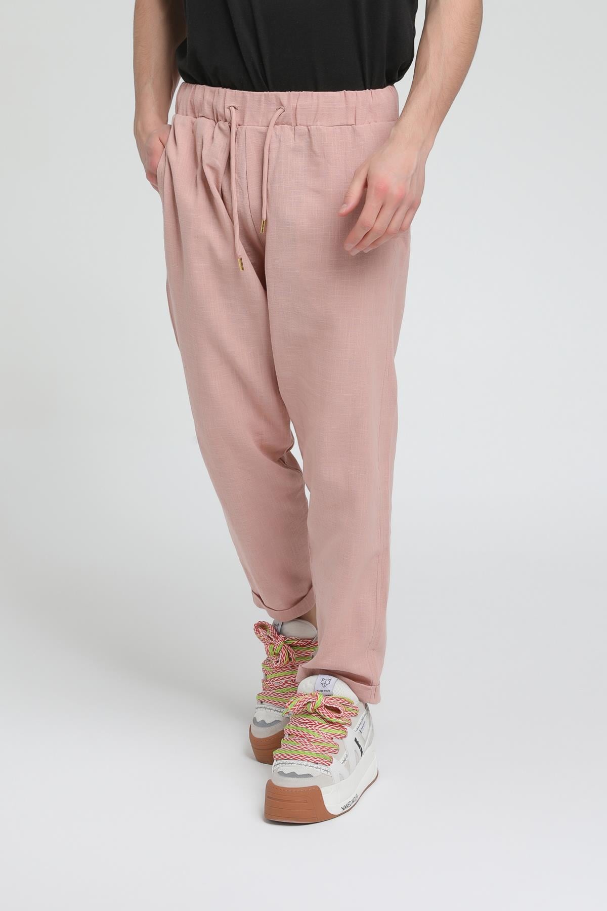 Duble Paça Katlamalı Keten Pantolon R-4222