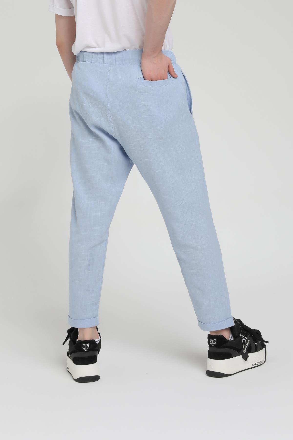 Duble Paça Katlamalı Keten Pantolon R-4222