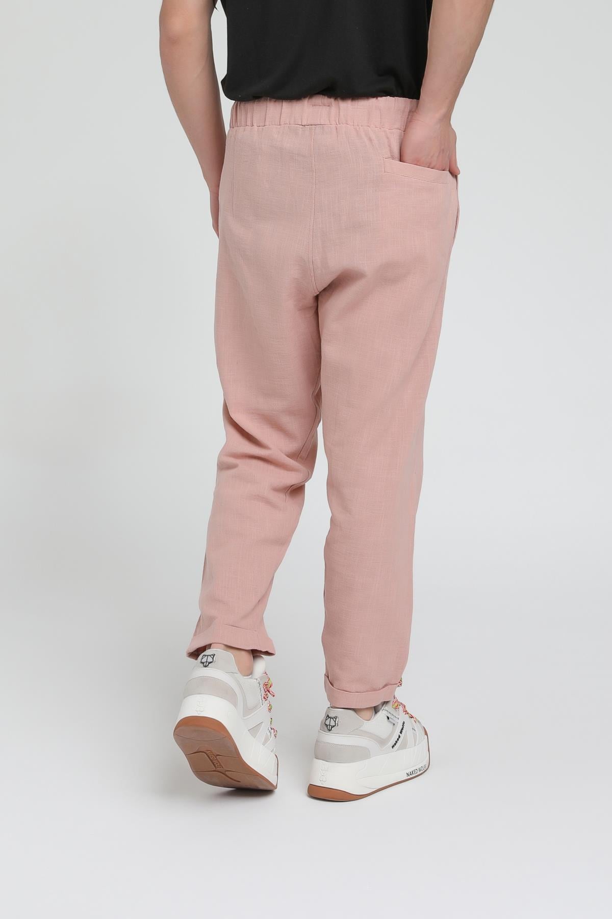 Duble Paça Katlamalı Keten Pantolon R-4222