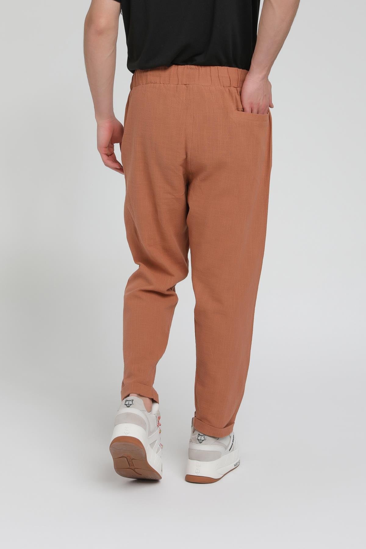 Duble Paça Katlamalı Keten Pantolon R-4222