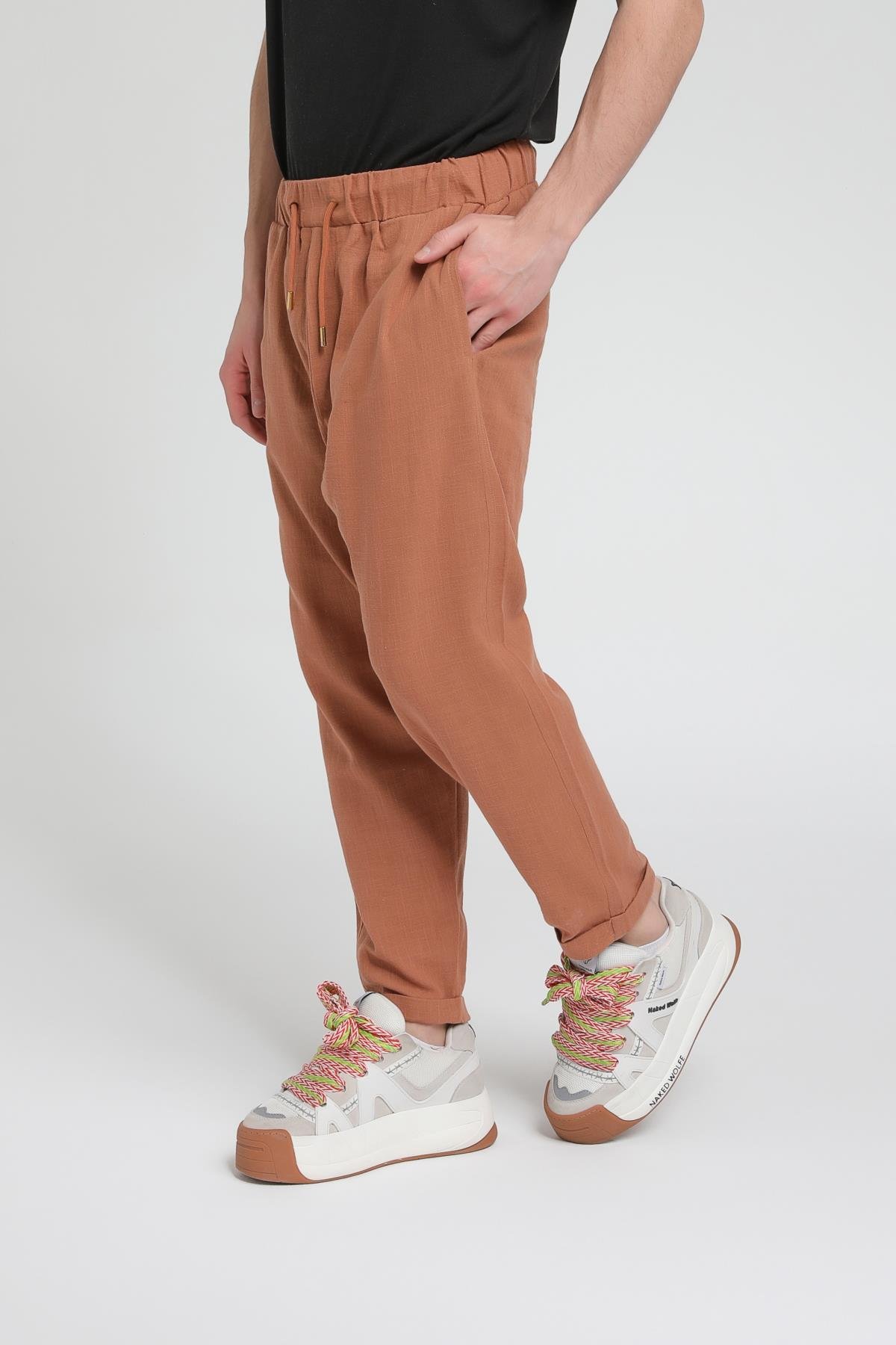 Duble Paça Katlamalı Keten Pantolon R-4222