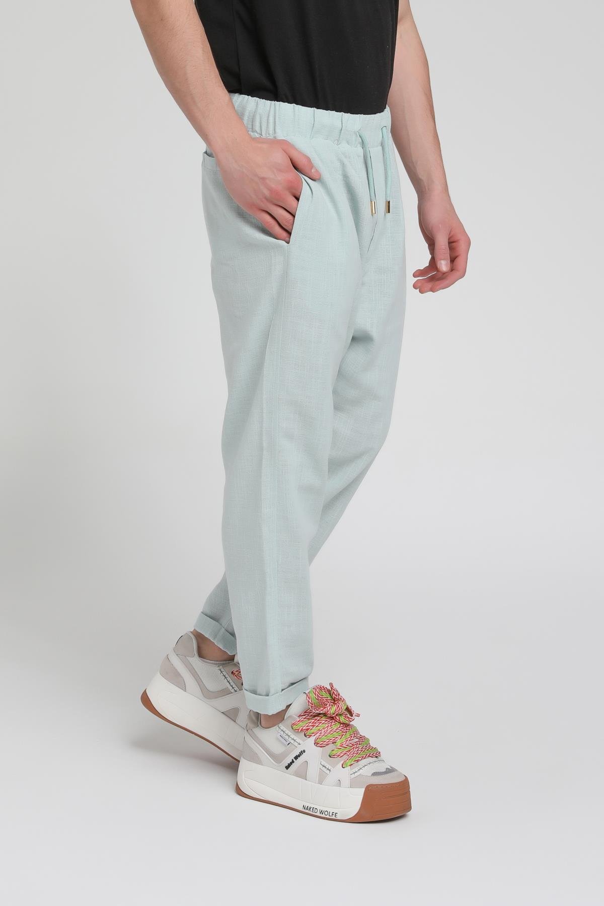 Duble Paça Katlamalı Keten Pantolon R-4222