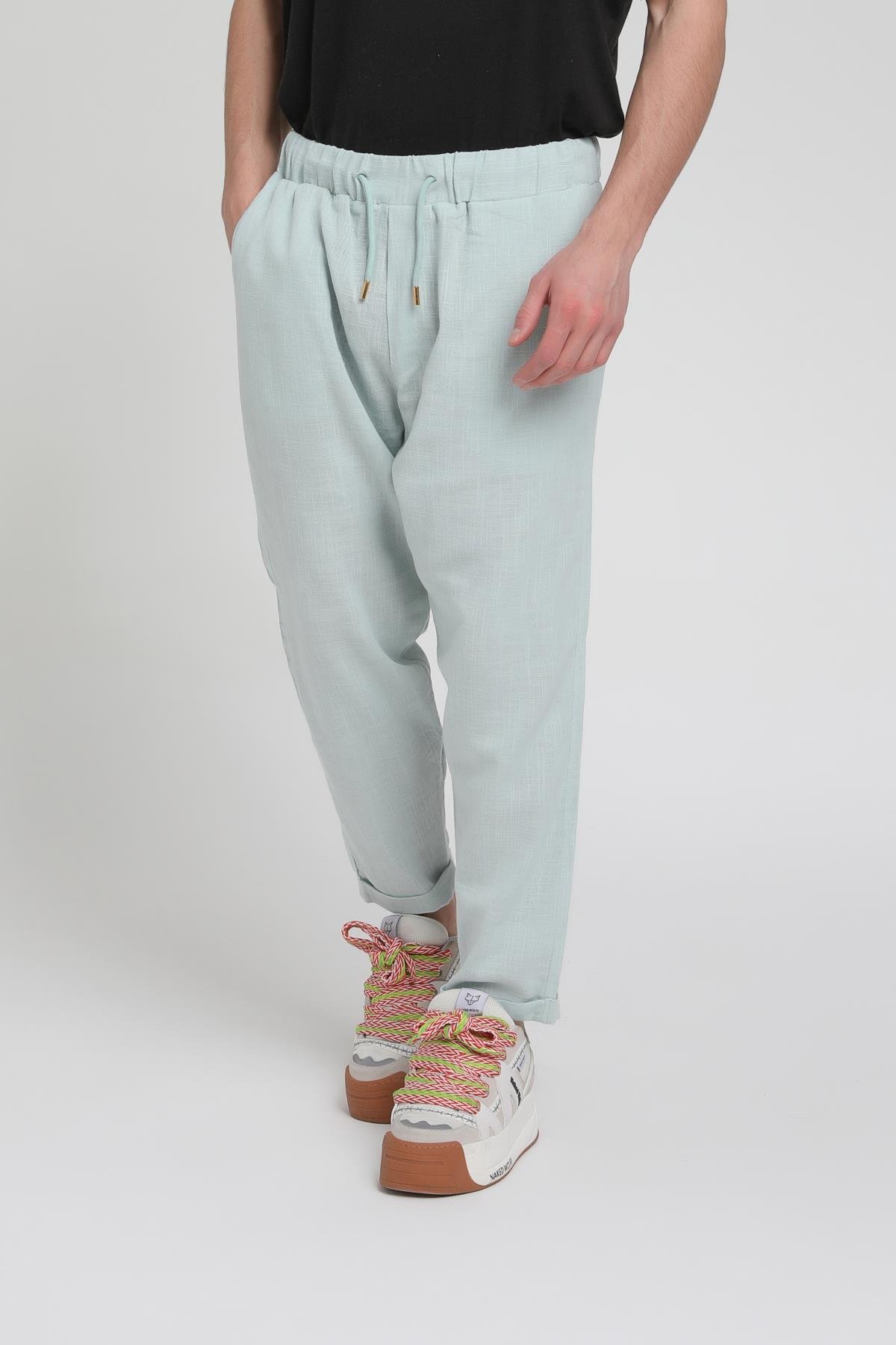 Duble Paça Katlamalı Keten Pantolon R-4222