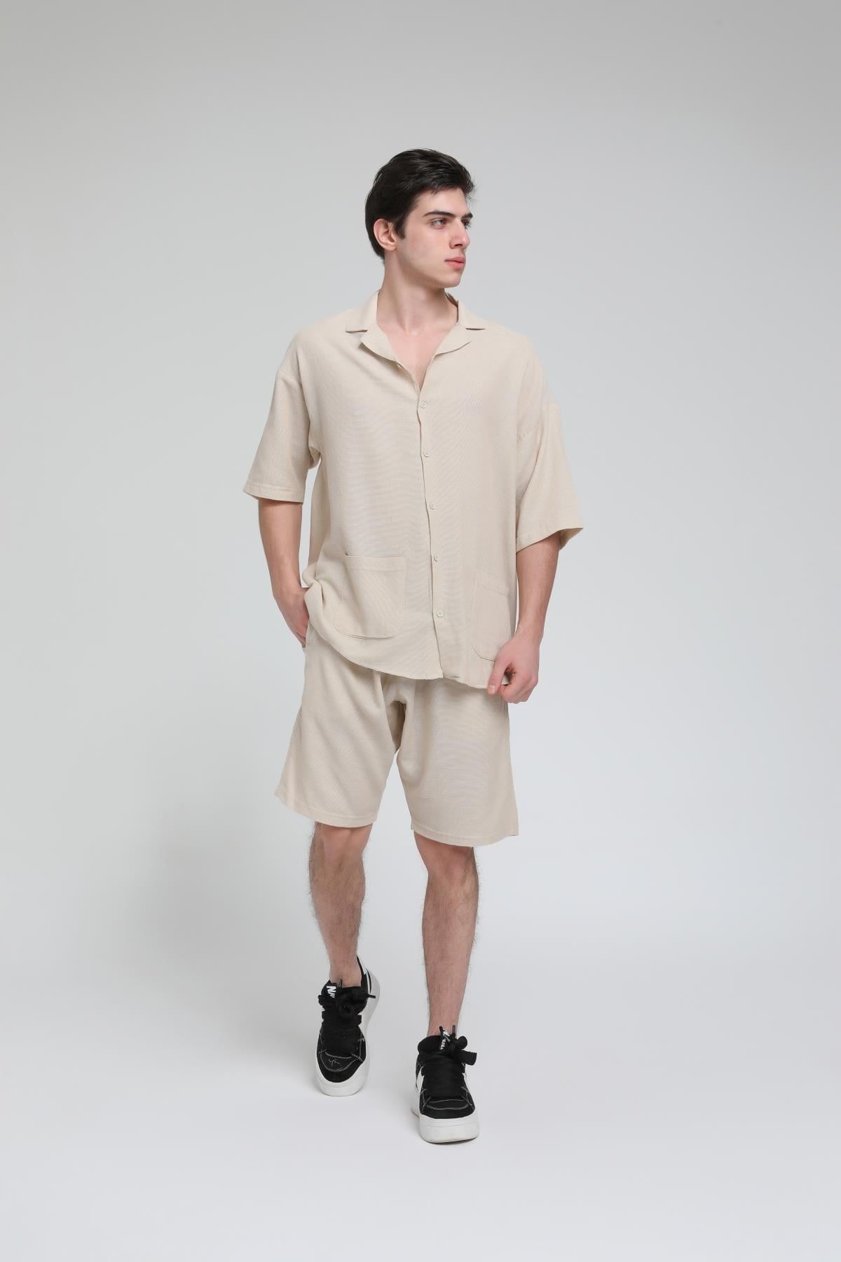 Eteği Cepli Oversize Apaş Yaka Takım R-3605
