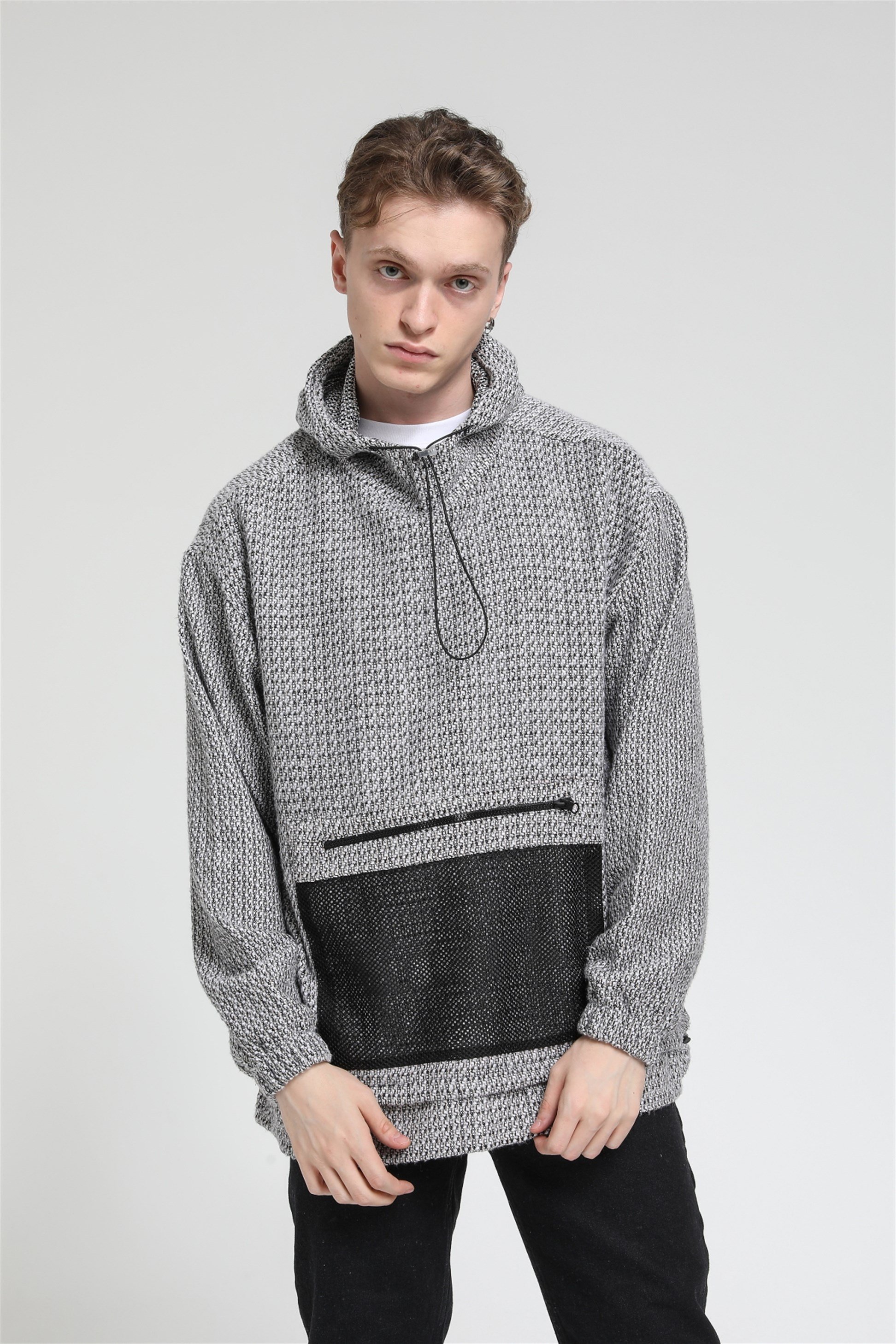 File Cepli Oversize Kapüşonlu Sweatshirt  R-3543