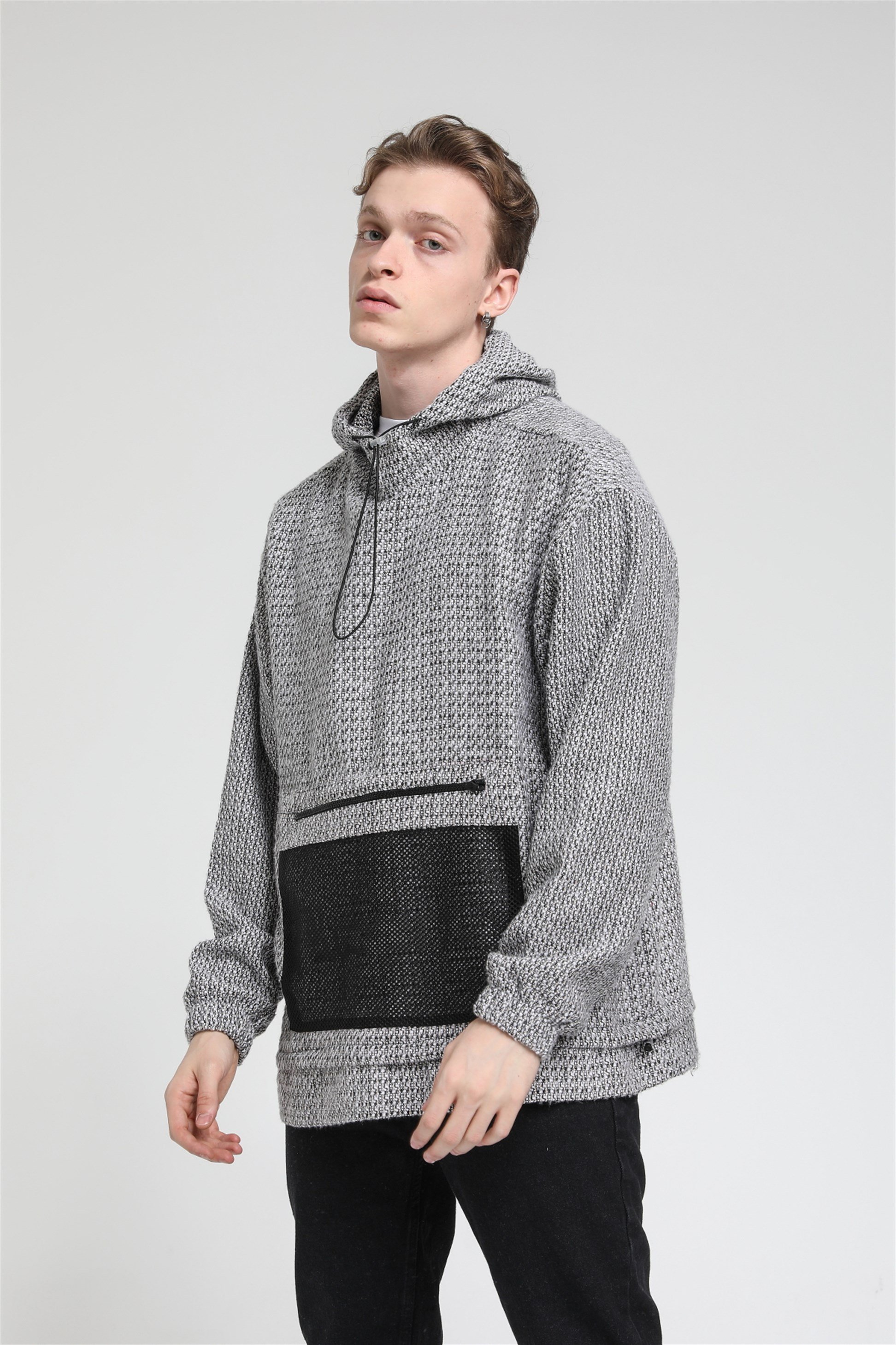 File Cepli Oversize Kapüşonlu Sweatshirt  R-3543
