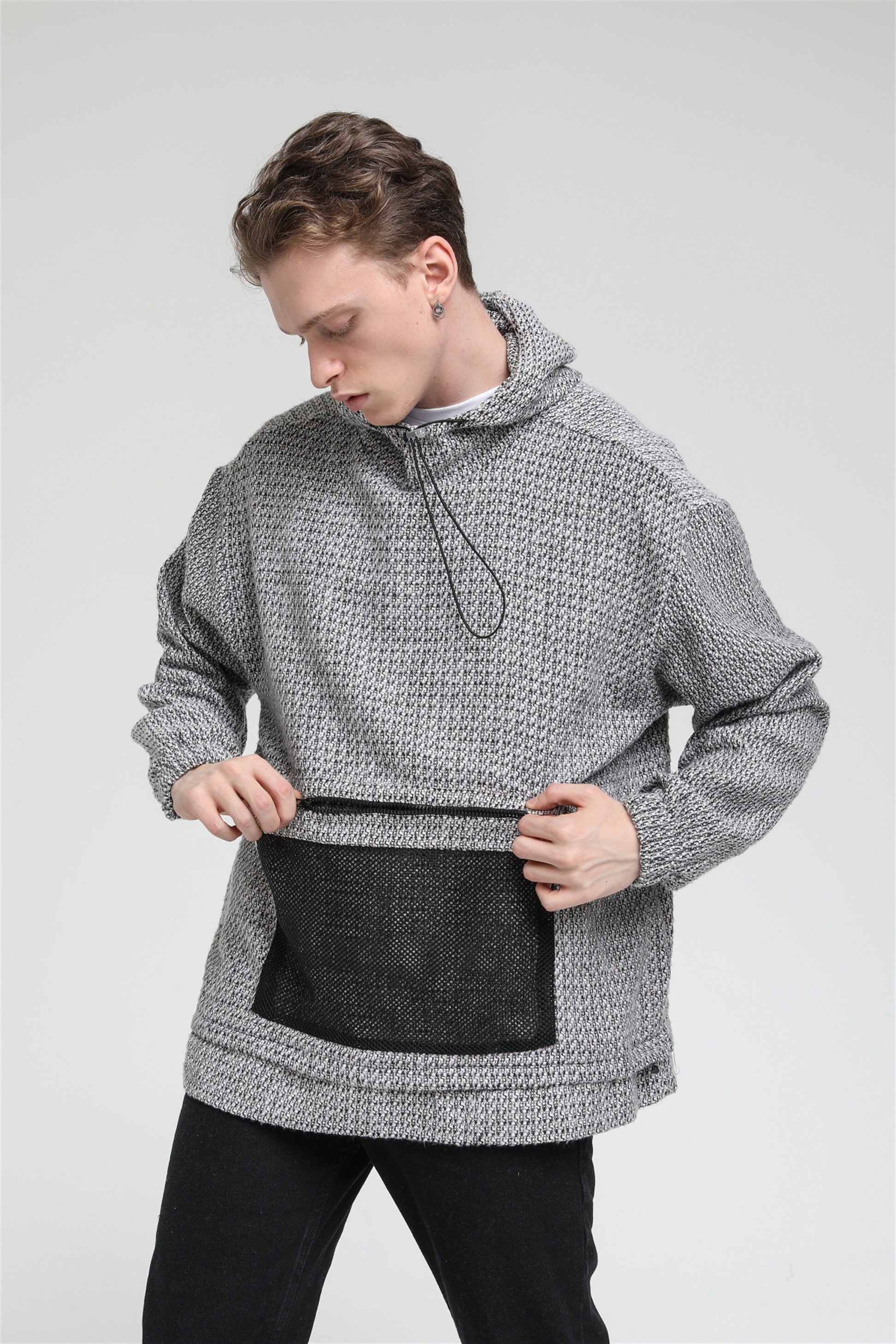 File Cepli Oversize Kapüşonlu Sweatshirt  R-3543