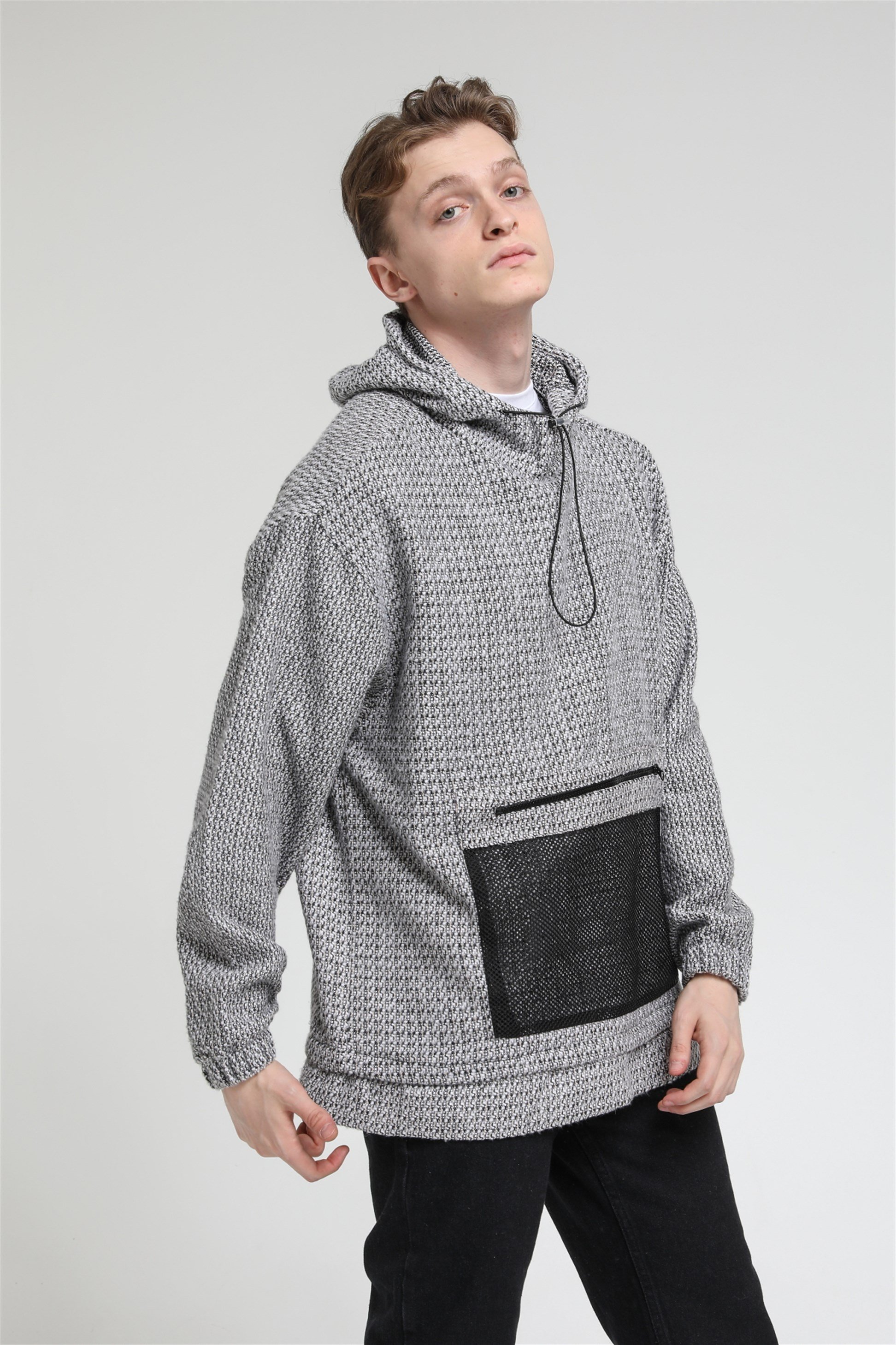 File Cepli Oversize Kapüşonlu Sweatshirt  R-3543