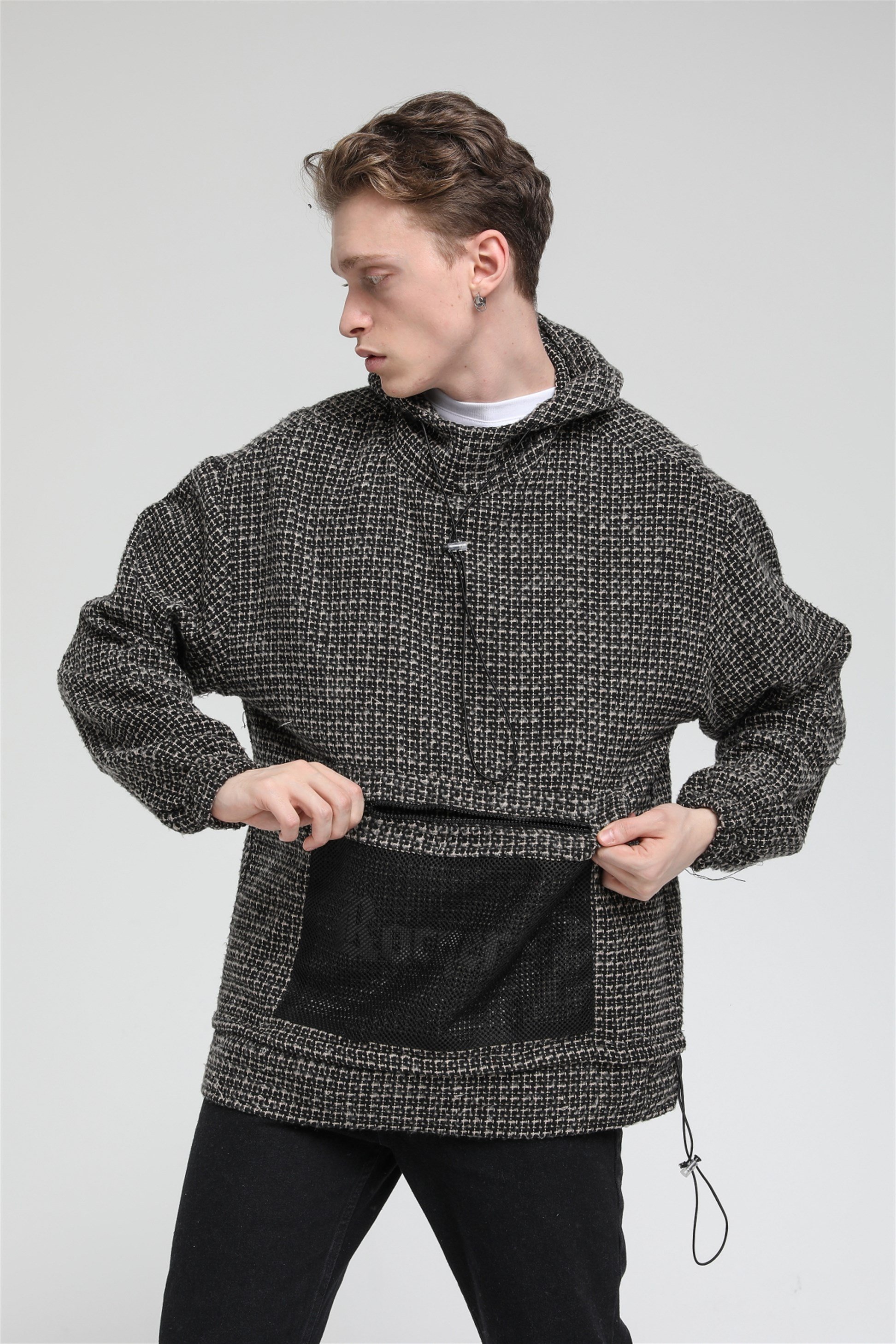 File Cepli Oversize Kapüşonlu Sweatshirt  R-3543