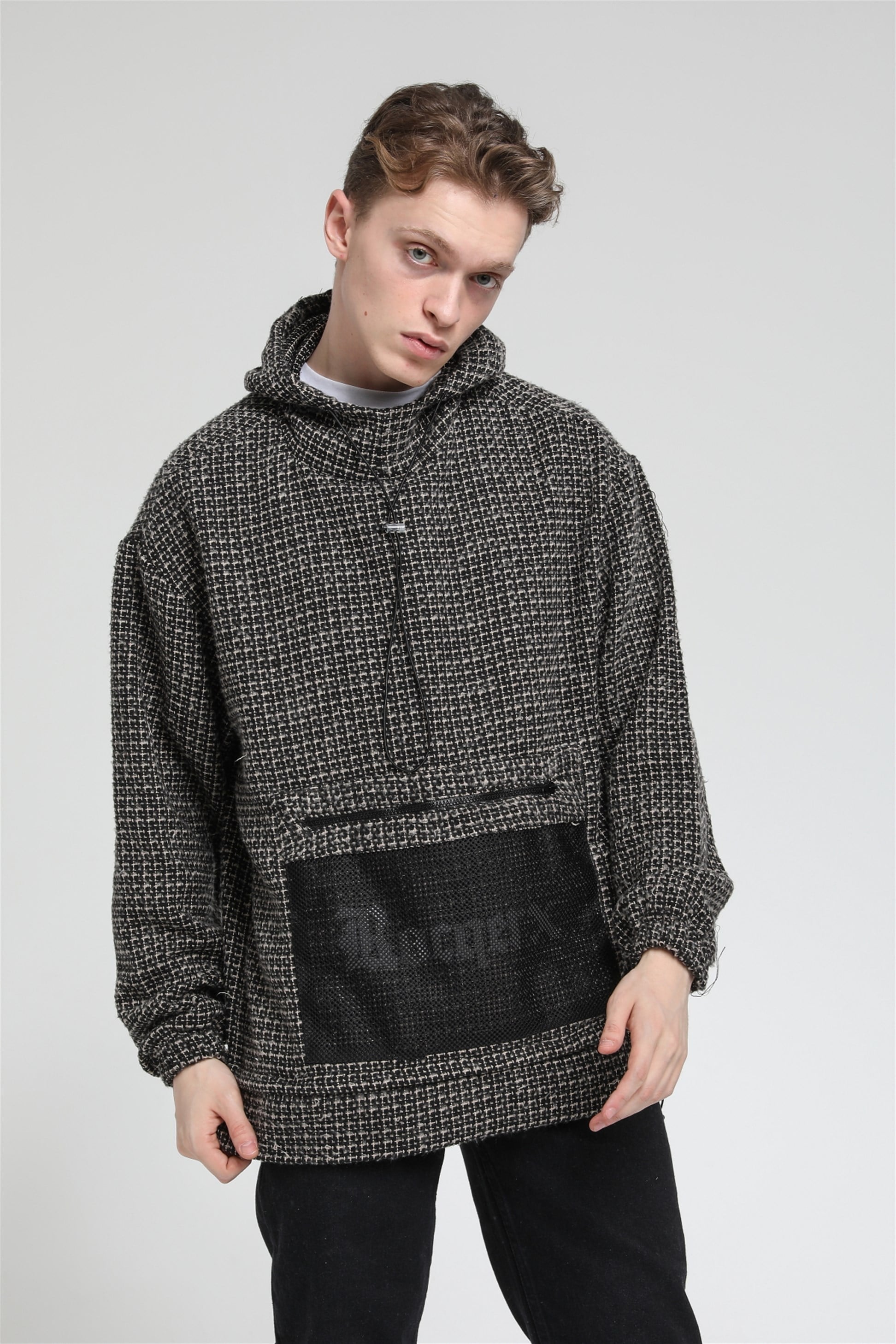 File Cepli Oversize Kapüşonlu Sweatshirt  R-3543