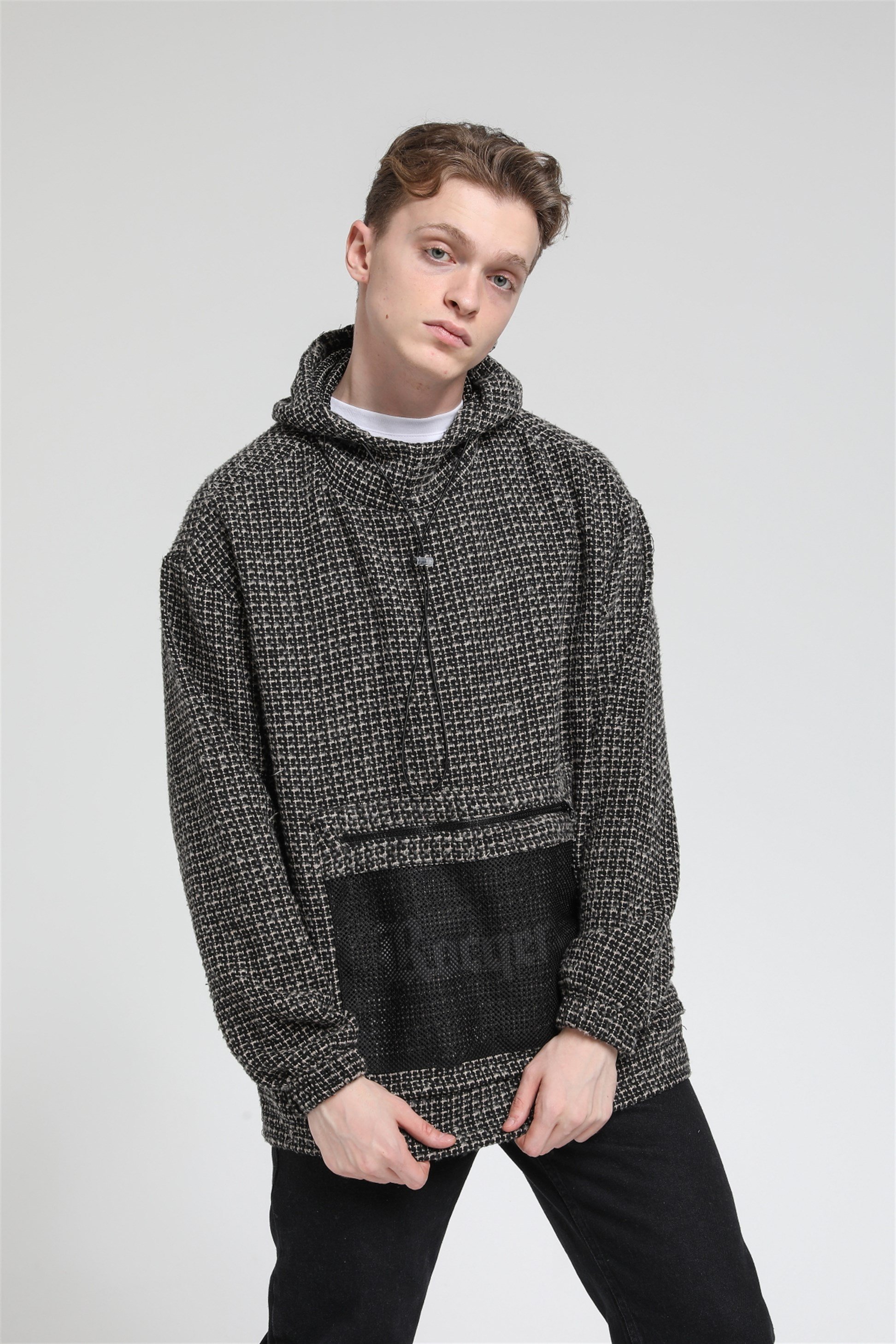 File Cepli Oversize Kapüşonlu Sweatshirt  R-3543
