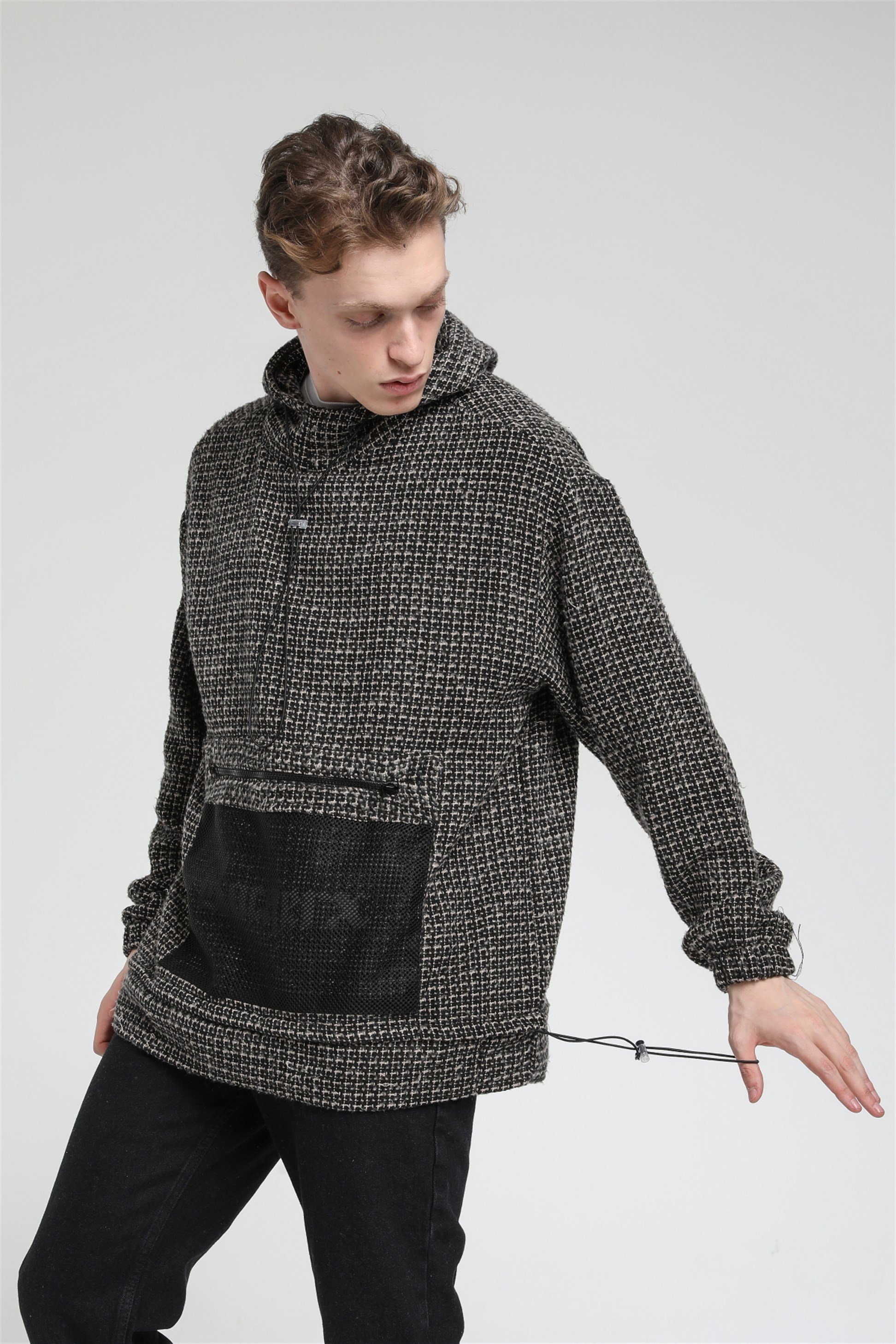 File Cepli Oversize Kapüşonlu Sweatshirt  R-3543