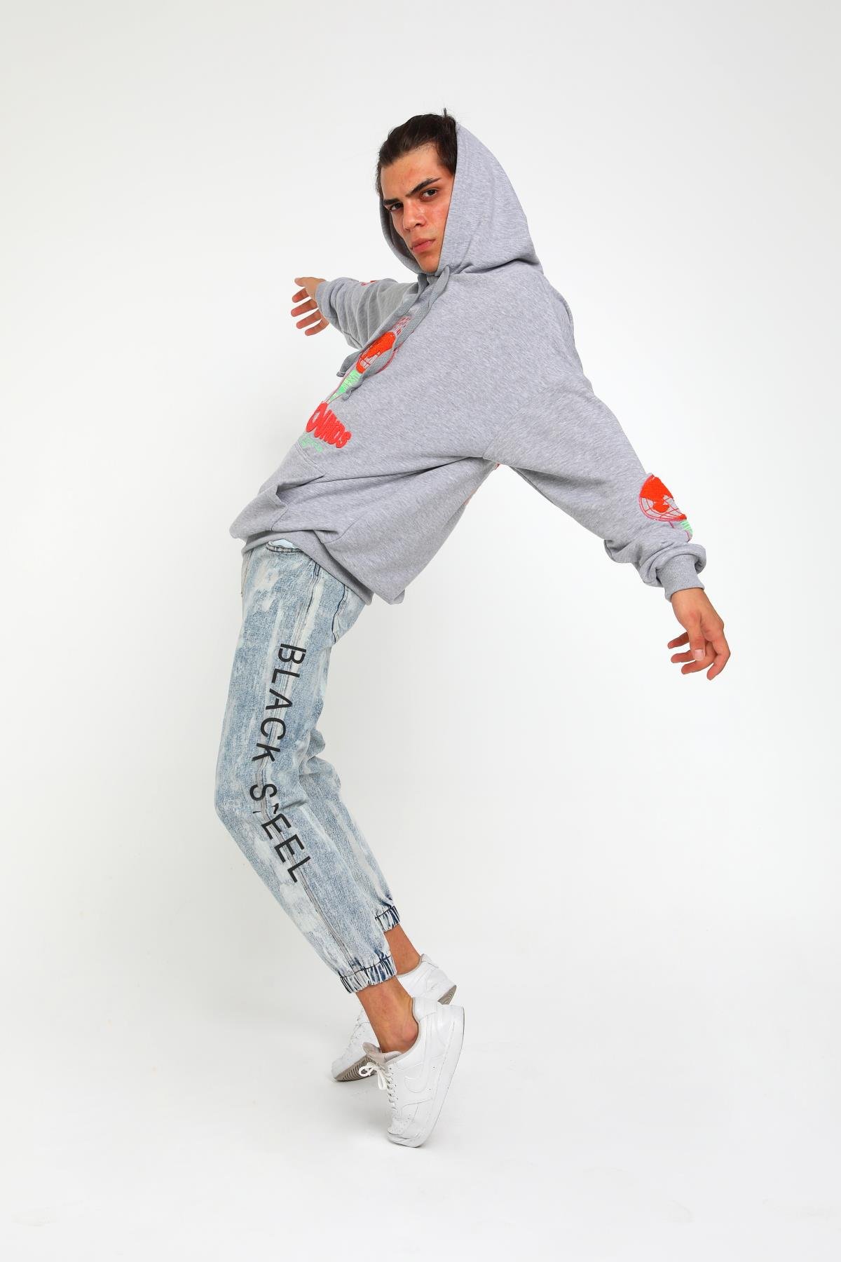 Four Fıfteen Yazı Detaylı Oversize Kapüşonlu Sweatshirt  R-5405
