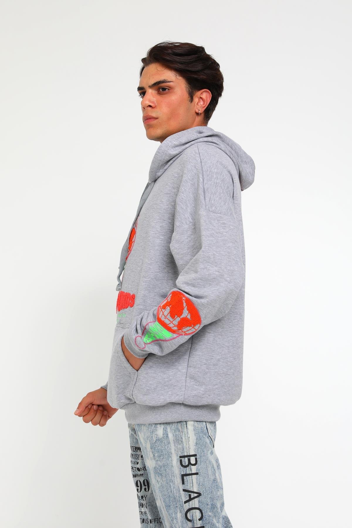 Four Fıfteen Yazı Detaylı Oversize Kapüşonlu Sweatshirt  R-5405