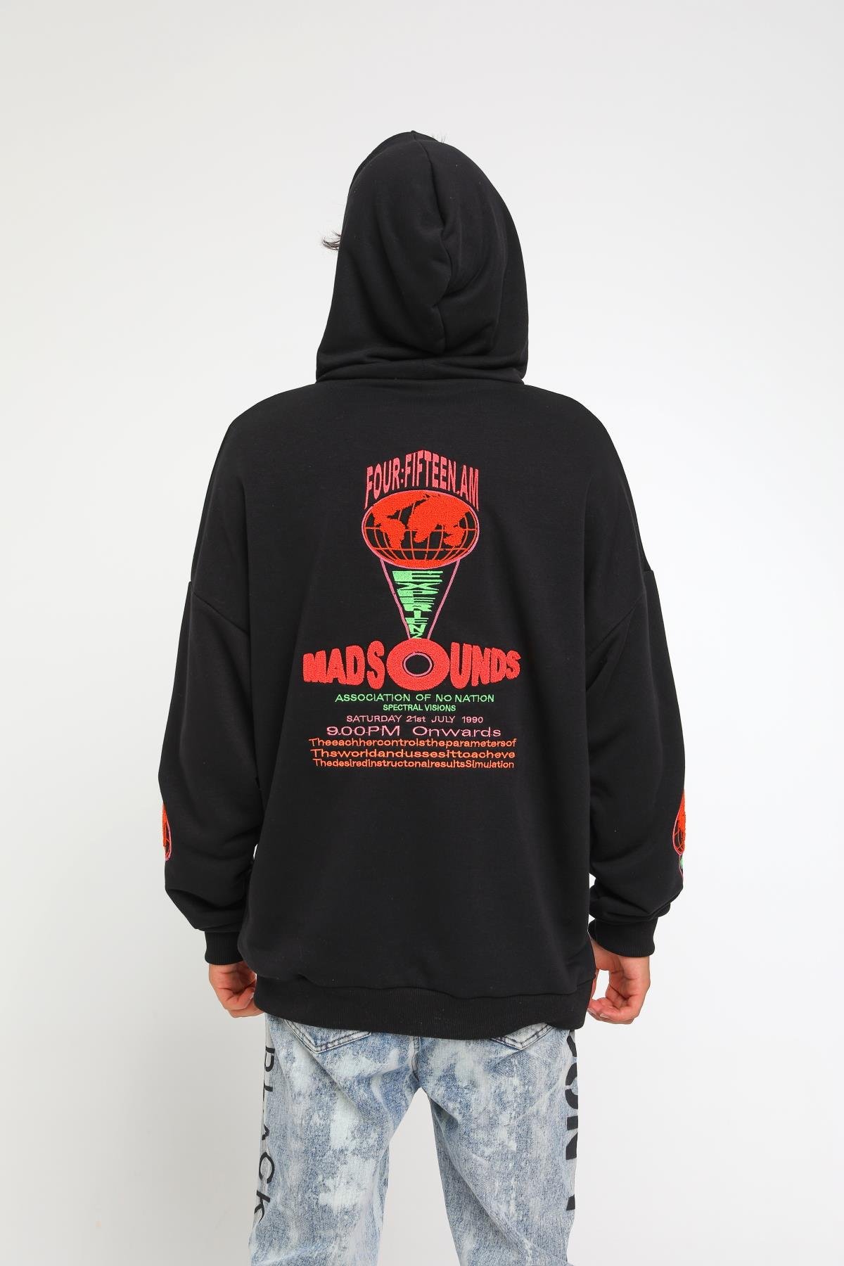 Four Fıfteen Yazı Detaylı Oversize Kapüşonlu Sweatshirt  R-5405