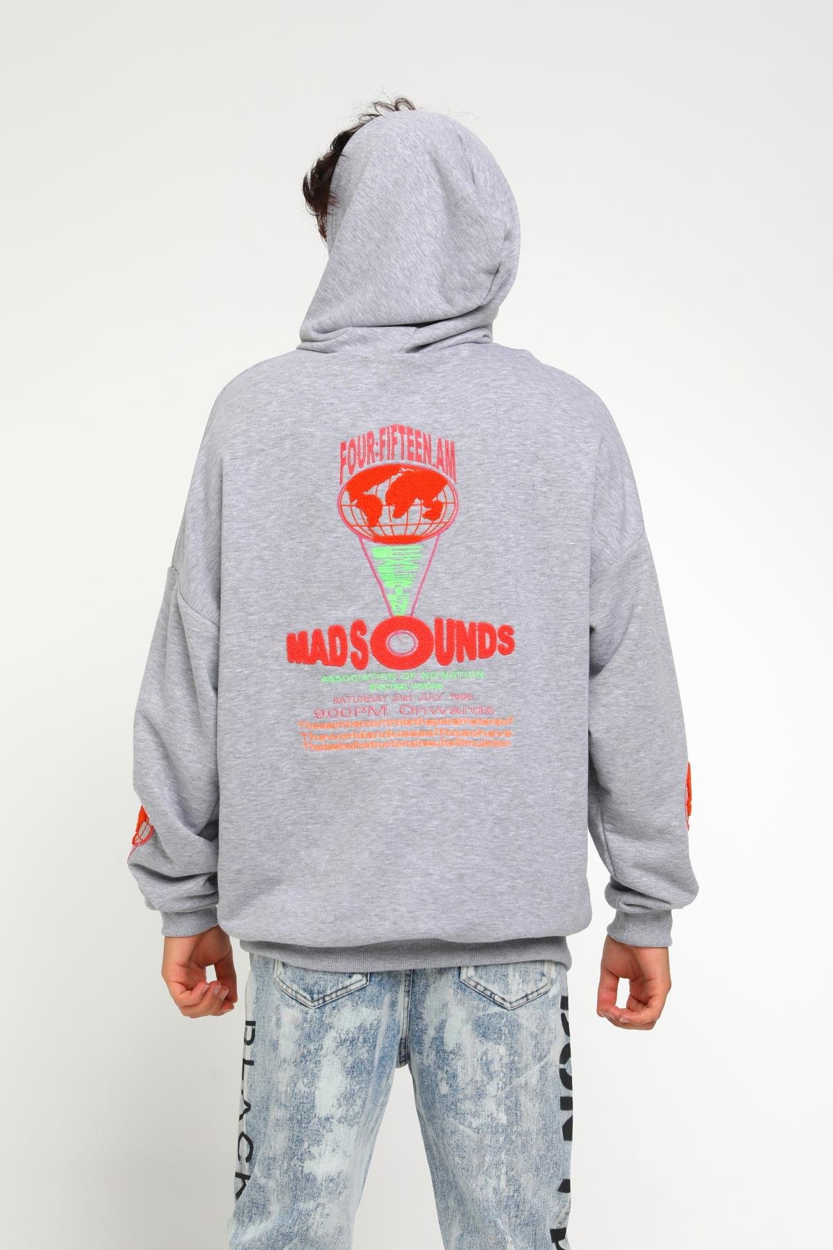 Four Fıfteen Yazı Detaylı Oversize Kapüşonlu Sweatshirt  R-5405