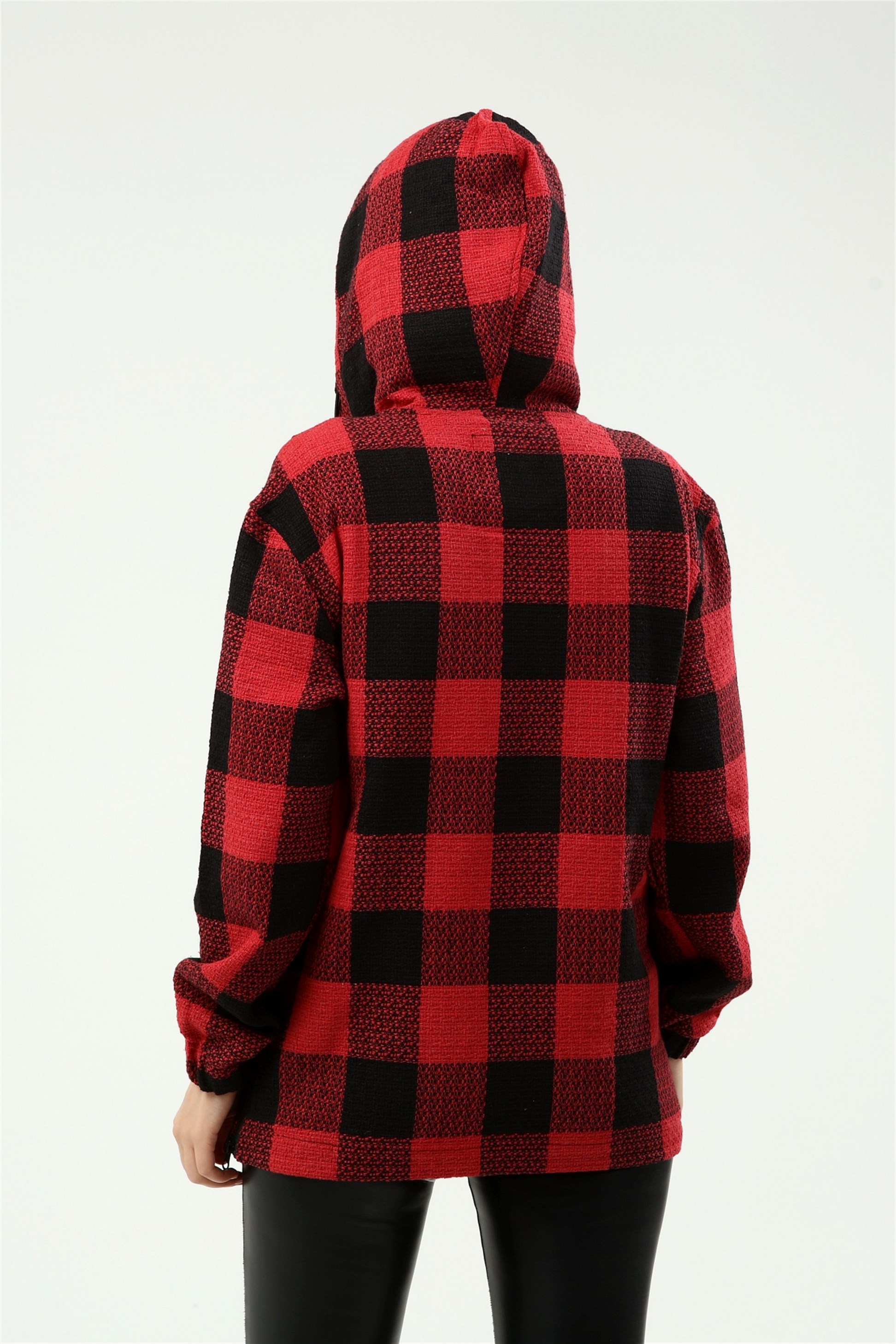 Kapüşonlu File Detaylı Ekose Sweatshirt Q-2097