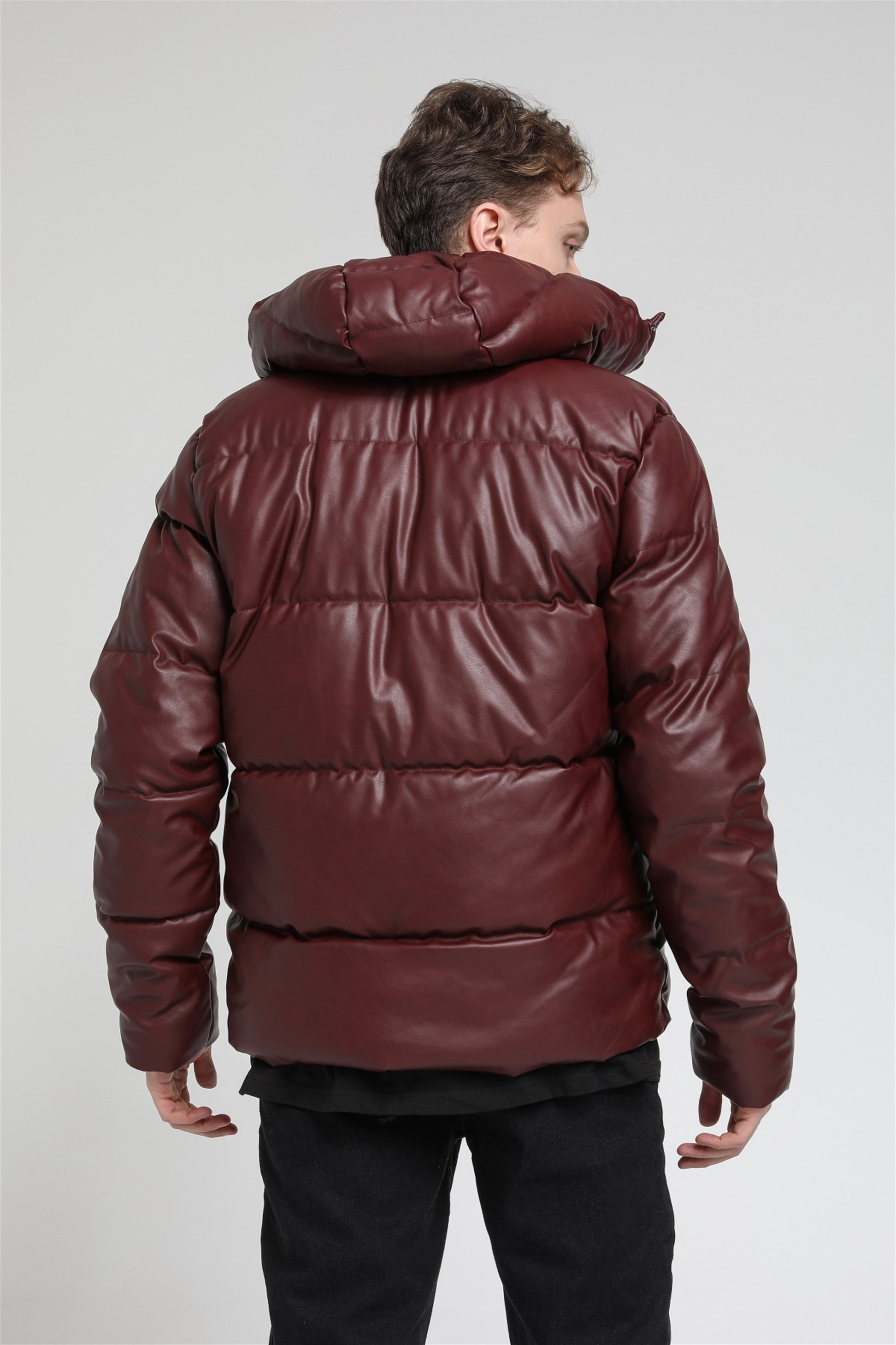 Kapüşonlu Şişme Deri Mont  R-2140