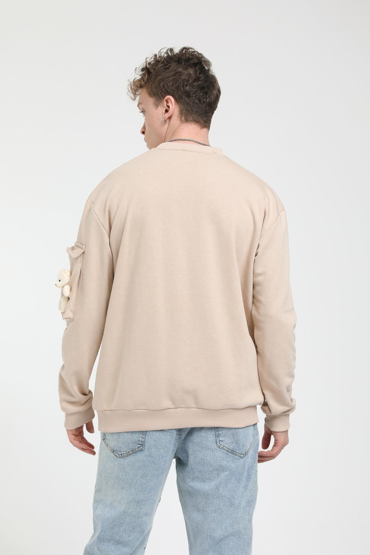 Kolu Ayıcık Detaylı Nasa Baskılı Sweat  R-5437