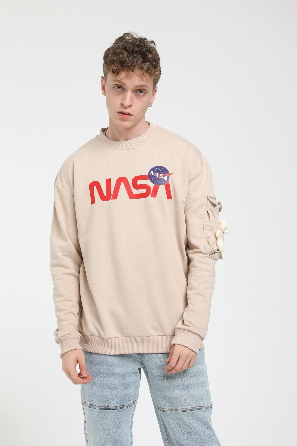 Kolu Ayıcık Detaylı Nasa Baskılı Sweat  R-5437