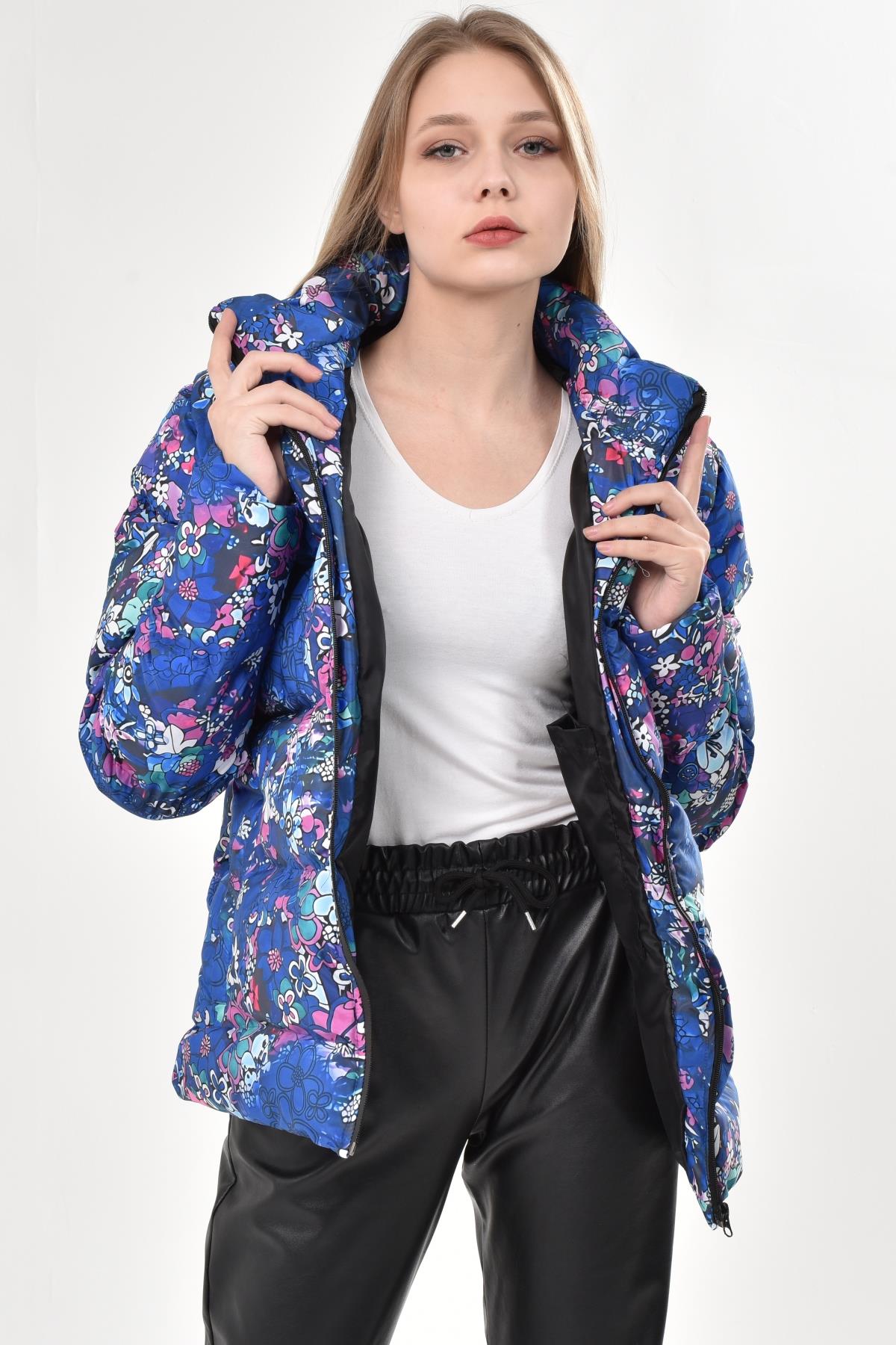 Küçük Çiçek Dijital Baskılı Mont R-2183